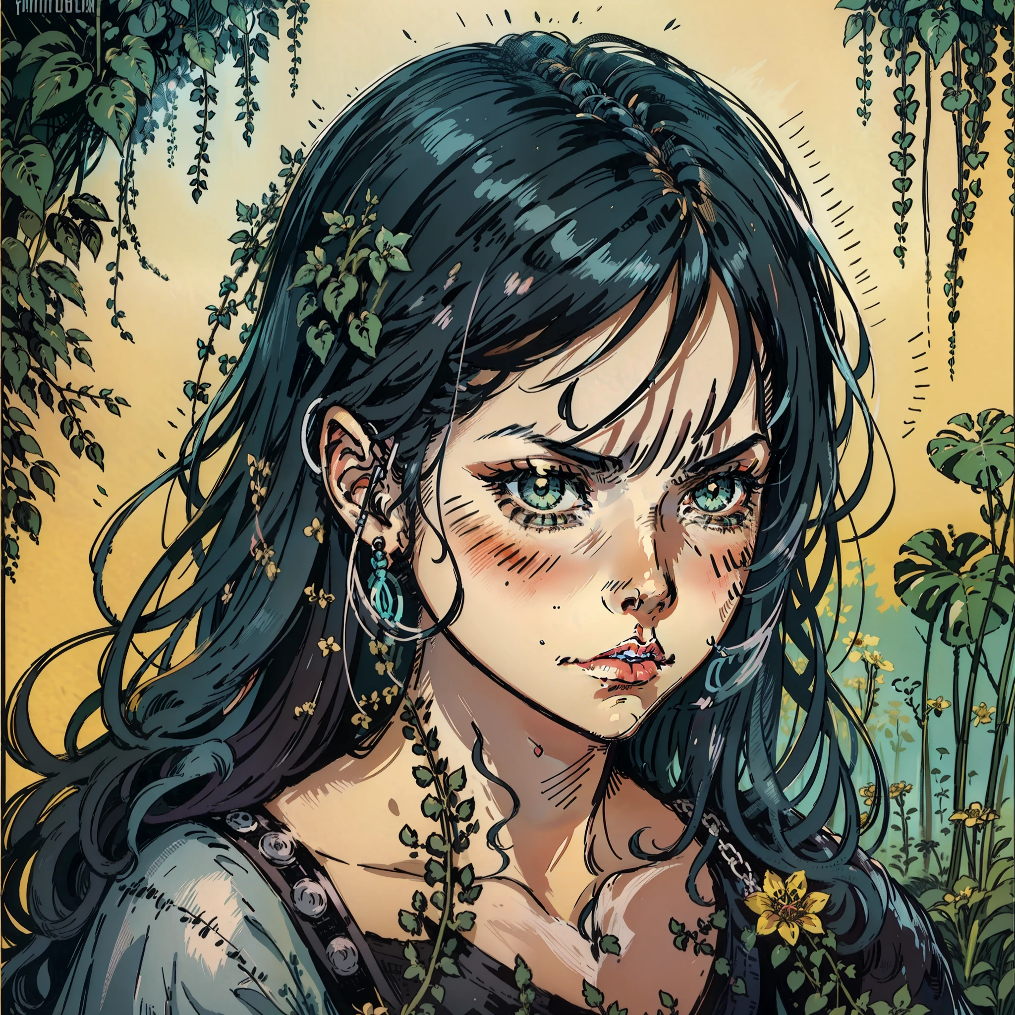 Angry girl, Young hag, Personagem de RPG, Retrato CloseUp, fundo da floresta