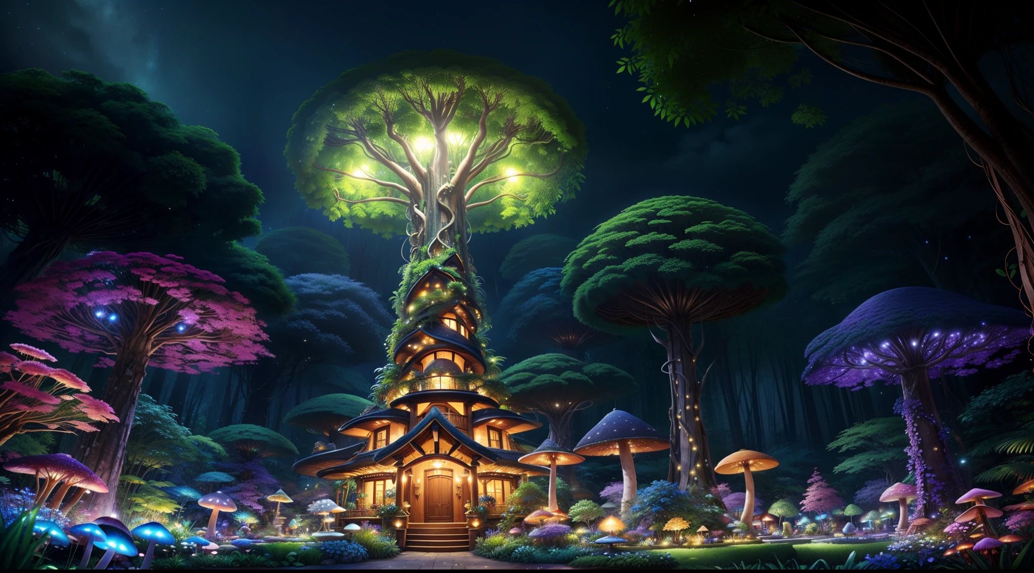 （When arriving on the planet Pandora，Towering trees，Can be used as a house to live in、lush rainforest，Extremely colorful，with dynamism、Flowers and plants that glow at night、mushroom...... In this "Garden of Fantasy"