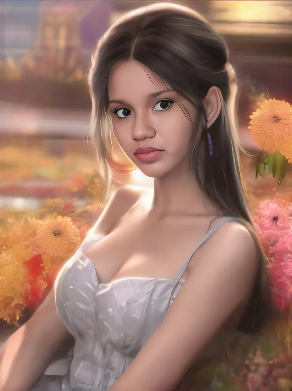 pintura de uma mulher em um vestido branco sentado em um campo de flores, pintura digital bonita, lindo pintura digital, pintura realista da menina bonito, retrato bonito da arte da fantasia, linda arte digital linda, airbrush digital oil painting, bela arte digital, retrato bonito da fantasia, pintura digital impressionante, pintura digital fotorrealista, bela arte digital, pintura digital realista, pintura digital elegante