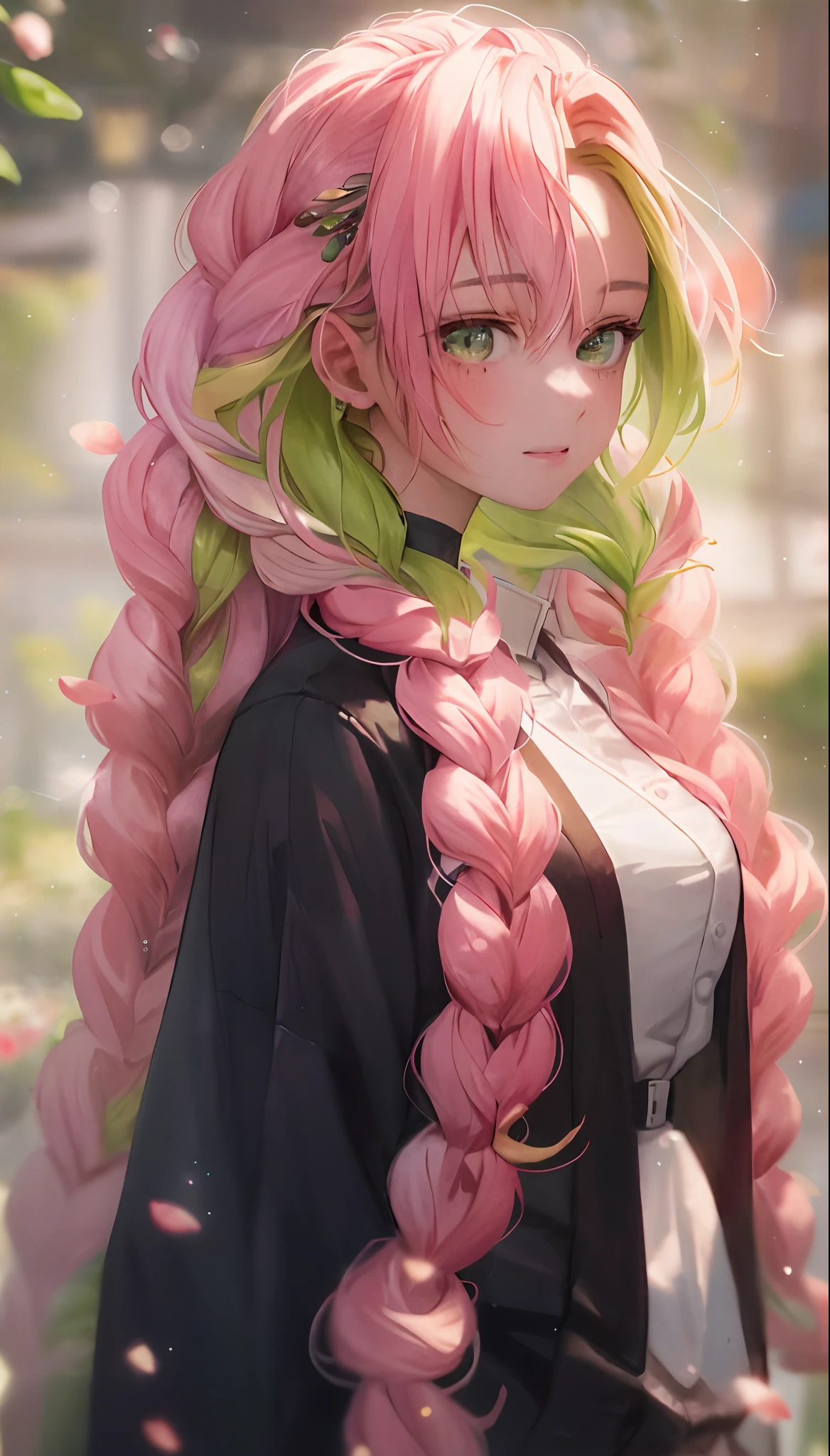 Green eyes, Close up portrait of a person with long pink hair and a green scarf, Beautiful Anime Portrait, Detailed Digital Anime Art, Anime Girl with Long Hair, anime style portrait, detailed portrait of an anime girl, beautiful anime art style, detailed anime character art, clean detailed anime art, High quality anime art style, portrait of anime girl, Beautiful anime girl, portrait of cute anime girlbabes