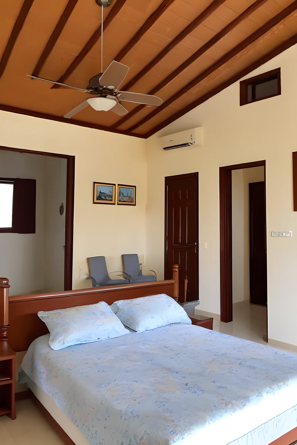 house with 3 bedrooms, 2 bathrooms, king yard, dome, swimming pool, garage. In the room there are household appliances, people use. 4k quality,