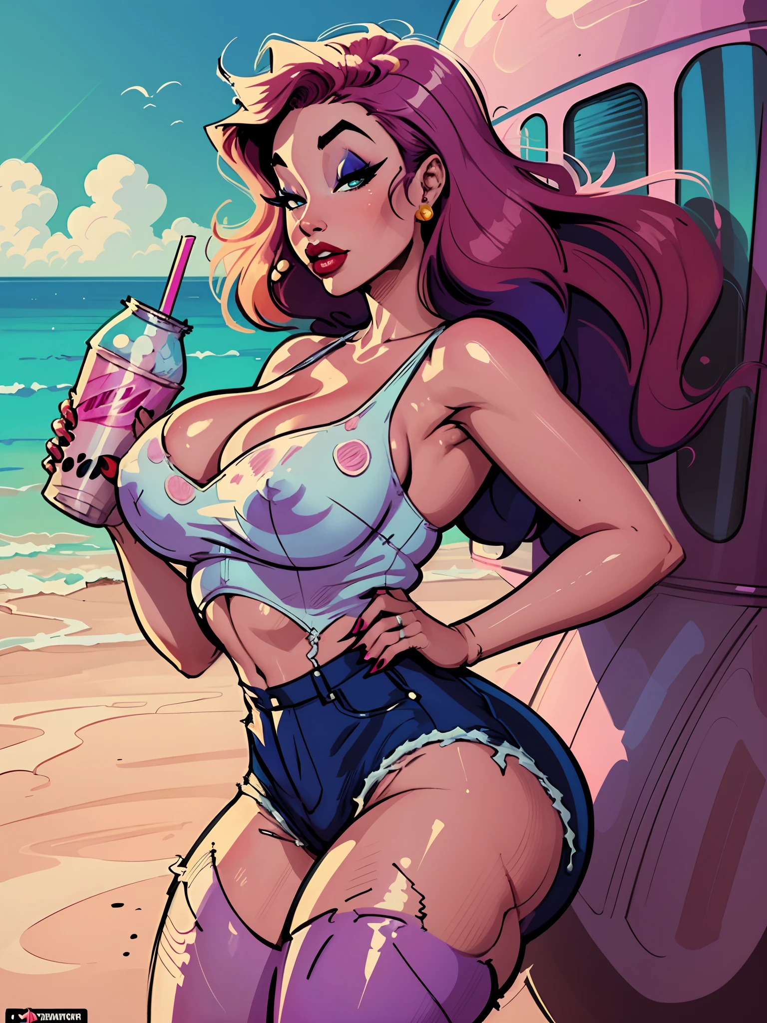 Young girl, 40s fashion appearance, in style of digital illustration, pinup art, lois van rossdraws, artstyle : ilya kuvshinov, deviantart artstation cgscosiety, stunning digital illustration, soda themed girl, beautiful retro art, jen bartel, milkshake, matte digital illustration, glossy digital painting, ((curvy body))