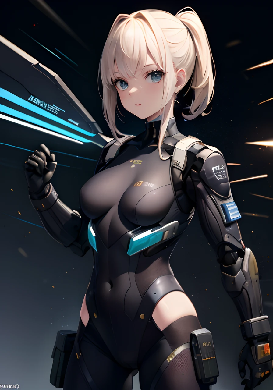 (Excelente, profissional, surreal), Futuristic war senário. Adolescente Usando uma arma, peitos grandes, Usando roupas militar, Its arms are equipped with powerful energy weapons and are ready to meet the challenges of battle. vemos uma adolescente impressionante, destacando sua figura perfeita. Wearing miLitar clothes contrasts with the meta-like texture of the robot, showing a unique visual effect. The girl's firm and resolute eyes show that she is fearless (the girl is in good shape, usando roupas militares, mostrando o umbigo, peitos enormes) ((seios super enormes))