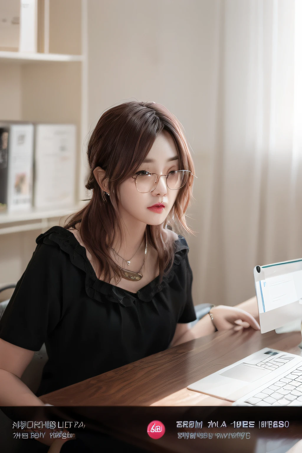 There was a woman sitting at the table,holding laptop, jiyun chae, Qiu Fang, Li Zixin, wenfei ye, xiaofan zhang, sangsoo jeong, xintong chen, Zhang Pengzhen, mingchen shen, Lin Qifeng, zhelong xu, Choi Hyun-hwa, xue han, korean artist, Zhang Wanting