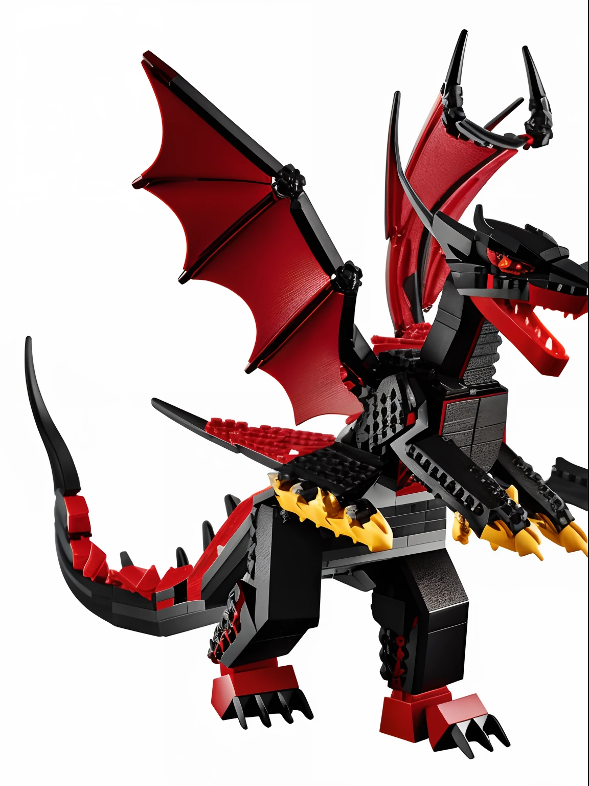 LEGO Creator, a Black and Red Dragon, high detail, 8k, high detailed skin, 8k uhd, high quality