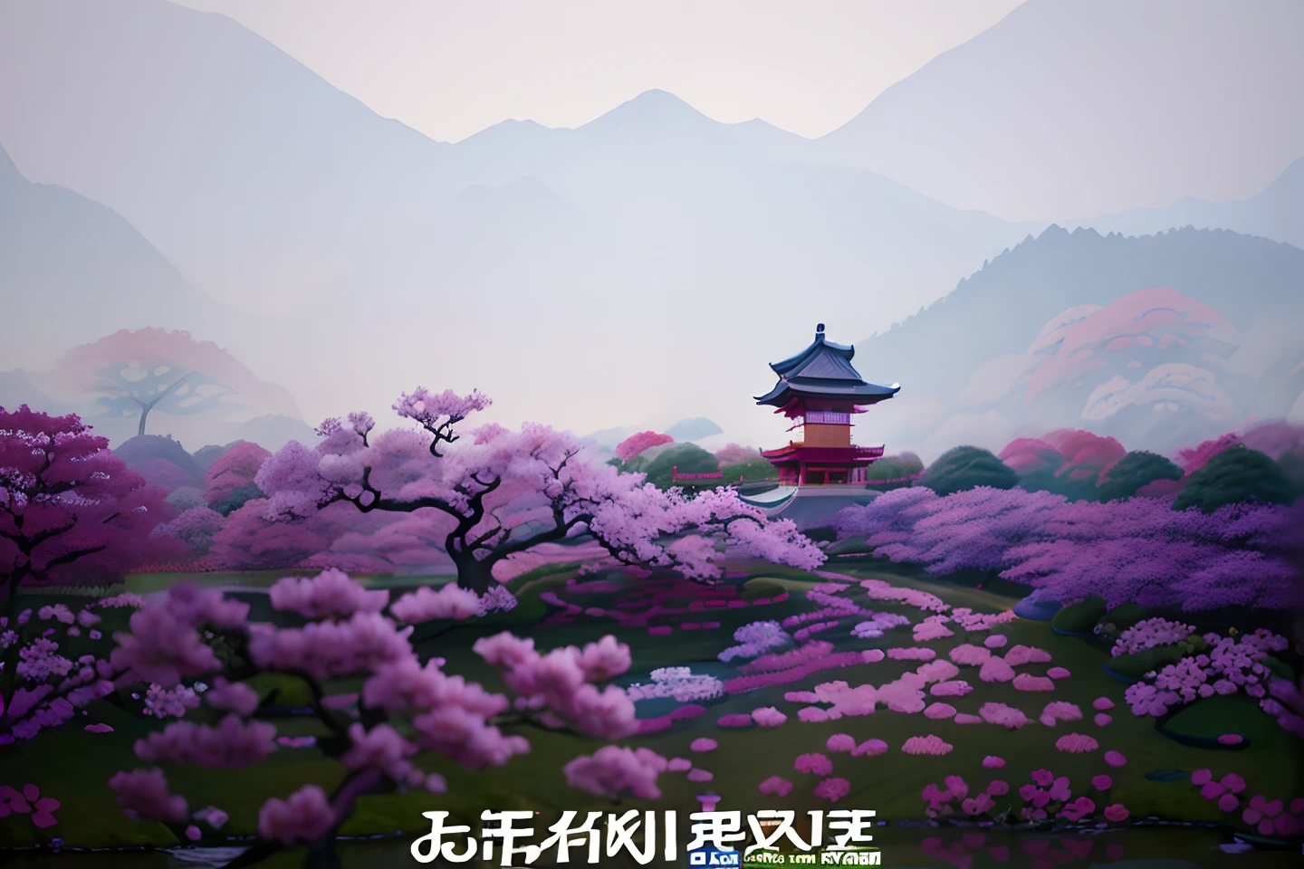 (digitial painting),(best qualtiy),Peaceful Japanese garden,cherry blossom in full bloom,Koi pond,Pedestrian bridges,pagoda,Ukiyo-e art style,(Cartoon illustration style),Katsushika Hokusai inspiration,Deviant Art popular,Pastel color scheme,gentle illumination, prime time, peacefulatmosphere, Transverse