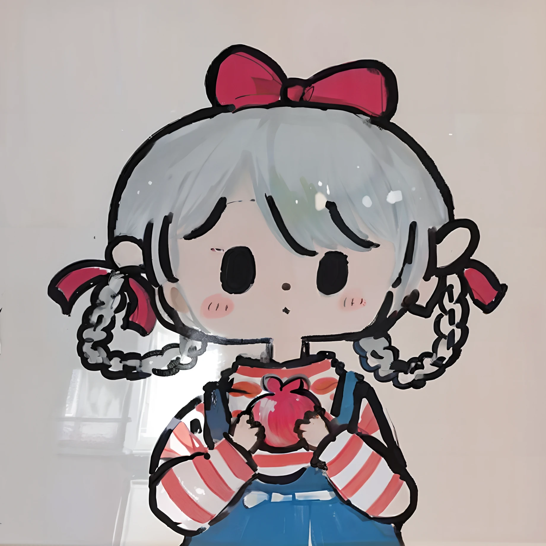 There is a painting,It depicts a girl with a pomegranate in her hand, Silver hair girl, inspired by Takehisa Yumeji, author:Rei Kamoi, lovely art style, small loli girl, small curvaceous loli, author:Yuki Ogura, cute detailed artwork, inspired by Nara Yoshitomo, inspired by Hikari Shimoda, loli in dress