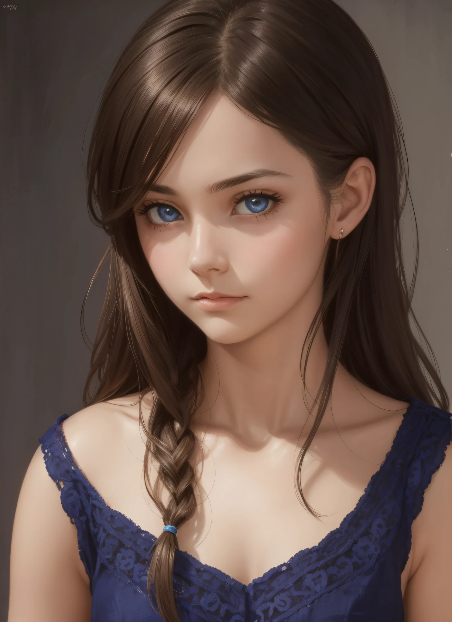 (obra maestra), (parte superior del cuerpo), (nipple erect), retrato, 18-year-old Nordic girl, sexy, mirando al espectador, cabello largo trenzas, ojos grandes azules, small mouth, labios grandes detallados, 14 Years Old Girl, sad emotional expression, Peinado de capas frontales, girl face, desnuda, enfoque facial,, perfect composition, dark background with rust texture, hiperrealista, Kinematic, Super detailed, 8k, alta calidad, Arte de tendencias, tendencias en Artstation, foco nítido, Foto de estudio, Detalles intrincados, Altamente detallado, por el senor de los Anillos