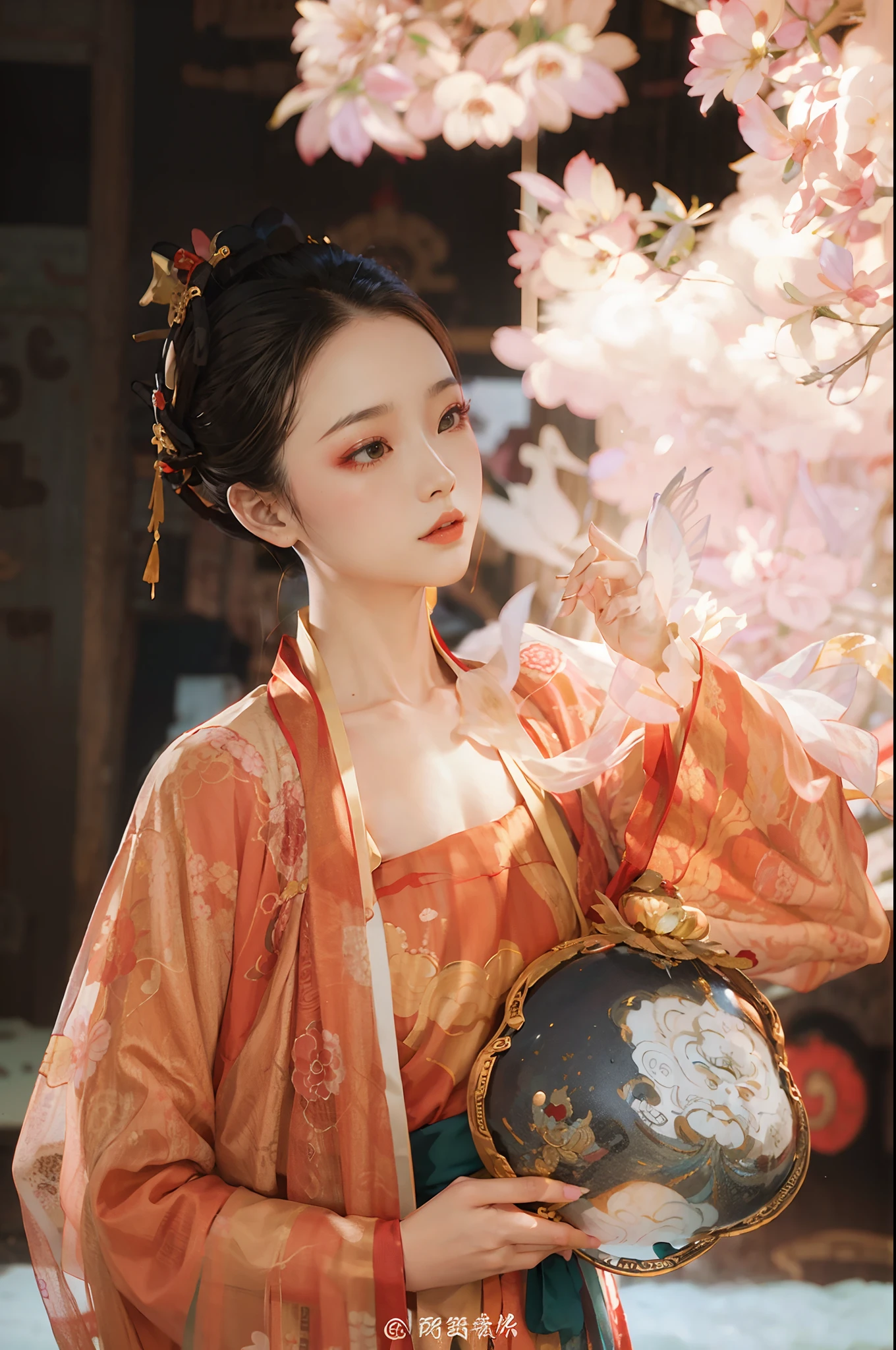 Palace, Girl in Hanfu, Hanfu, with ancient Chinese costume, inspired by Shen Shizhen, ancient Chinese princess, full body fairy, wearing ancient Chinese costume, Chinese princess
