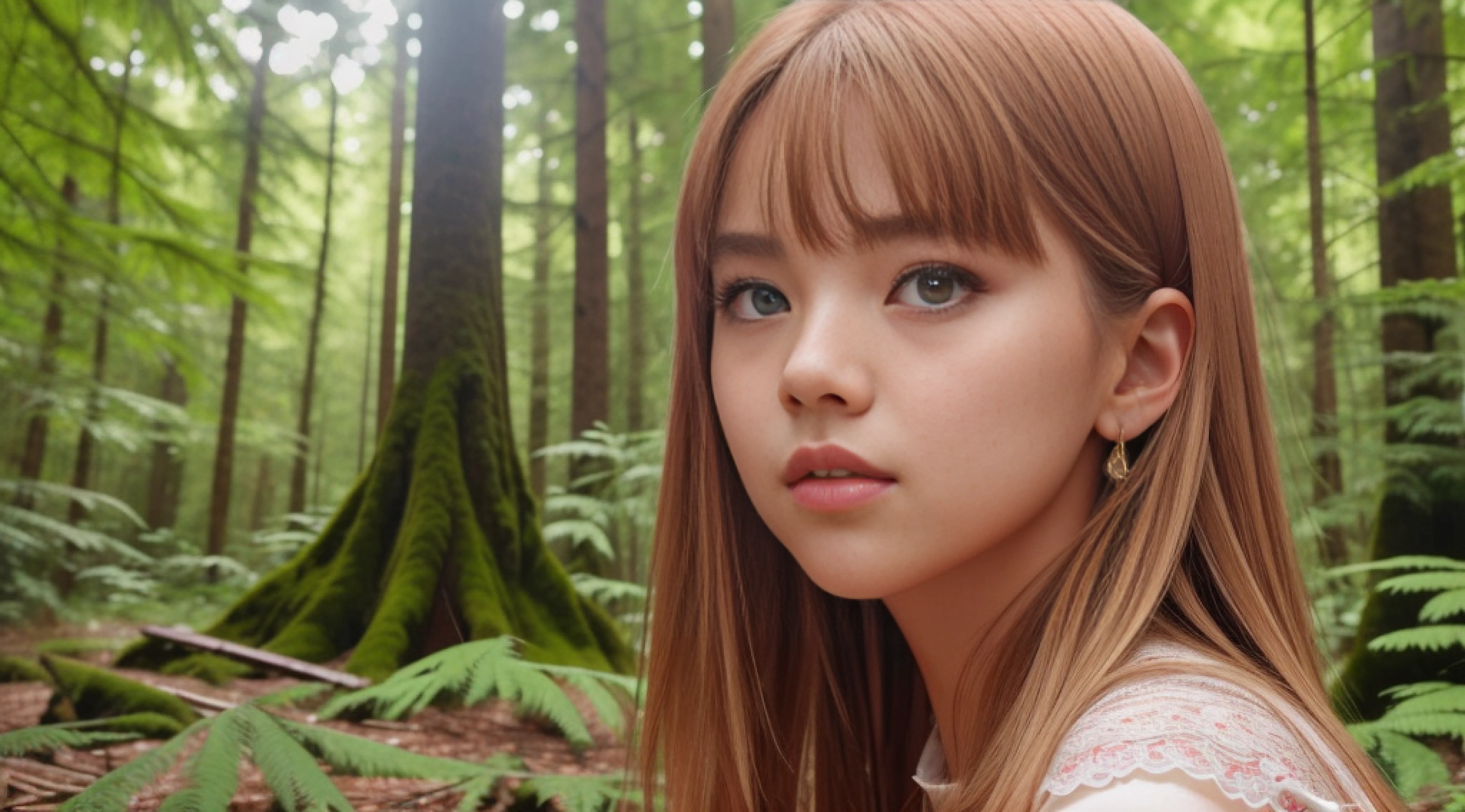 (((hd closeup photo))),one standing Lalisa,looking at camera,25 years old,in forest