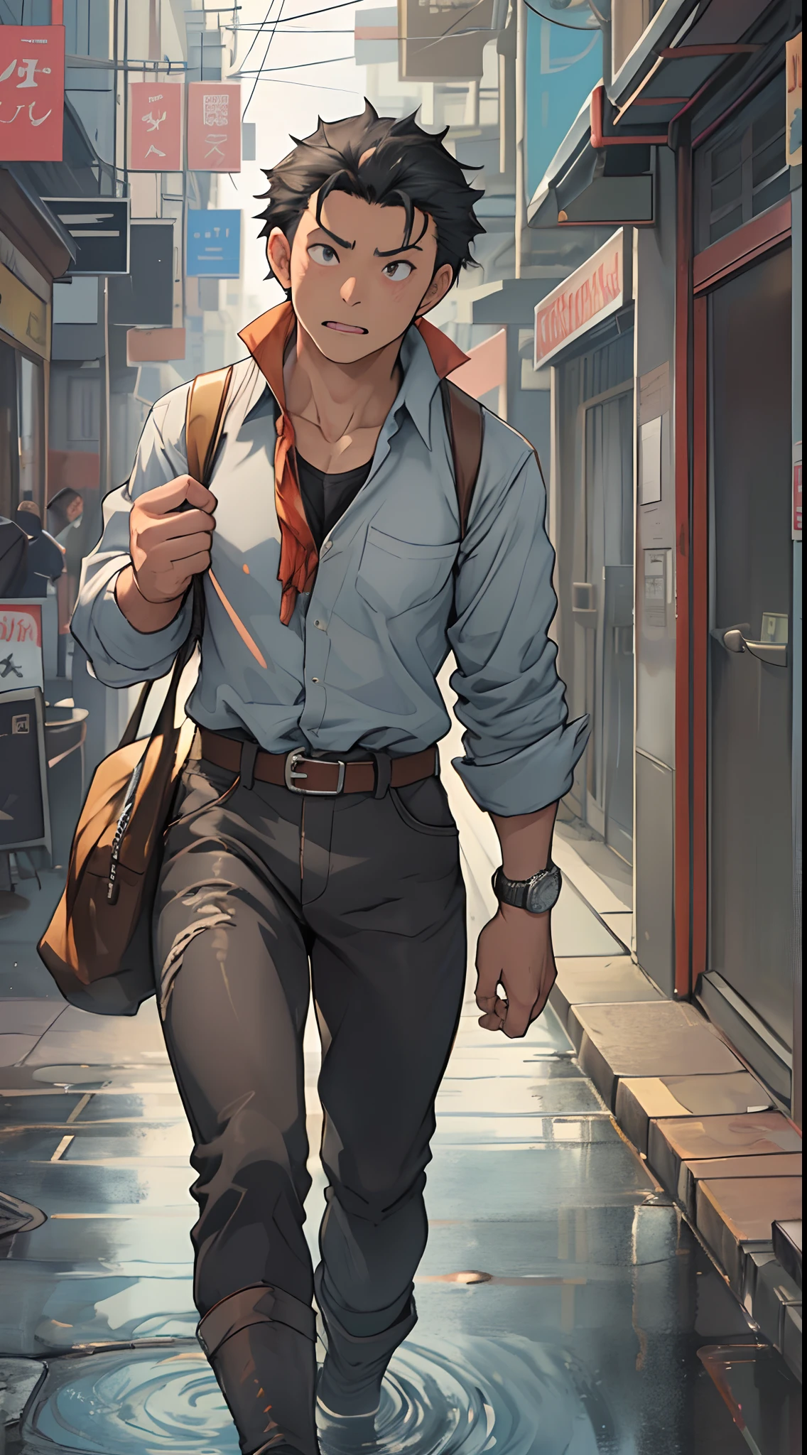 A3R1, Hector Fido view upper body,Pants view,legs standing together,A3R1,pissing,Pee yourself,His own urine ran down his leg,perfect male figure, Aerith Gainsborough ,Hold the small belt,Pee from his legs,blue colored eyes,Surrounded by other people,
Stand on the very busy streets of Midgar City,and the sun was shining brightly,tiese,long sleeves shirt,short detailed hair,Wrist watch,Black trousers,Black leather shoes,Nervously bow your head,is shy,embarressed,exhilarated,is shocked,panicking,worry,exteriors,On dry ground,
A small puddle of his own urine formed around his feet,Very eager to pee,Wet yourself,Urine discharge,high detal,hentail realism,ultra-realistic realism,three sided view, Curated masterpieces,A high resolution, hyper HD ,anatomy correct,super detailing,best qualtiy,A high resolution,8K