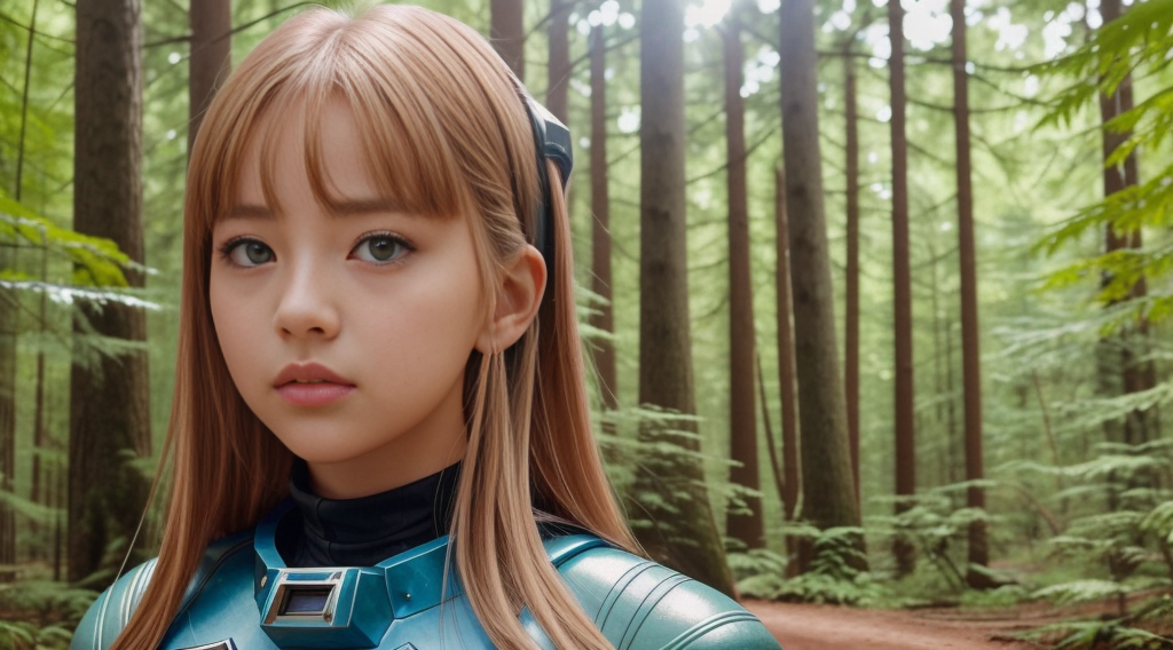 (((hd closeup photo))),one standing Lalisa,as a space cadet,looking at camera,25 years old,in forest