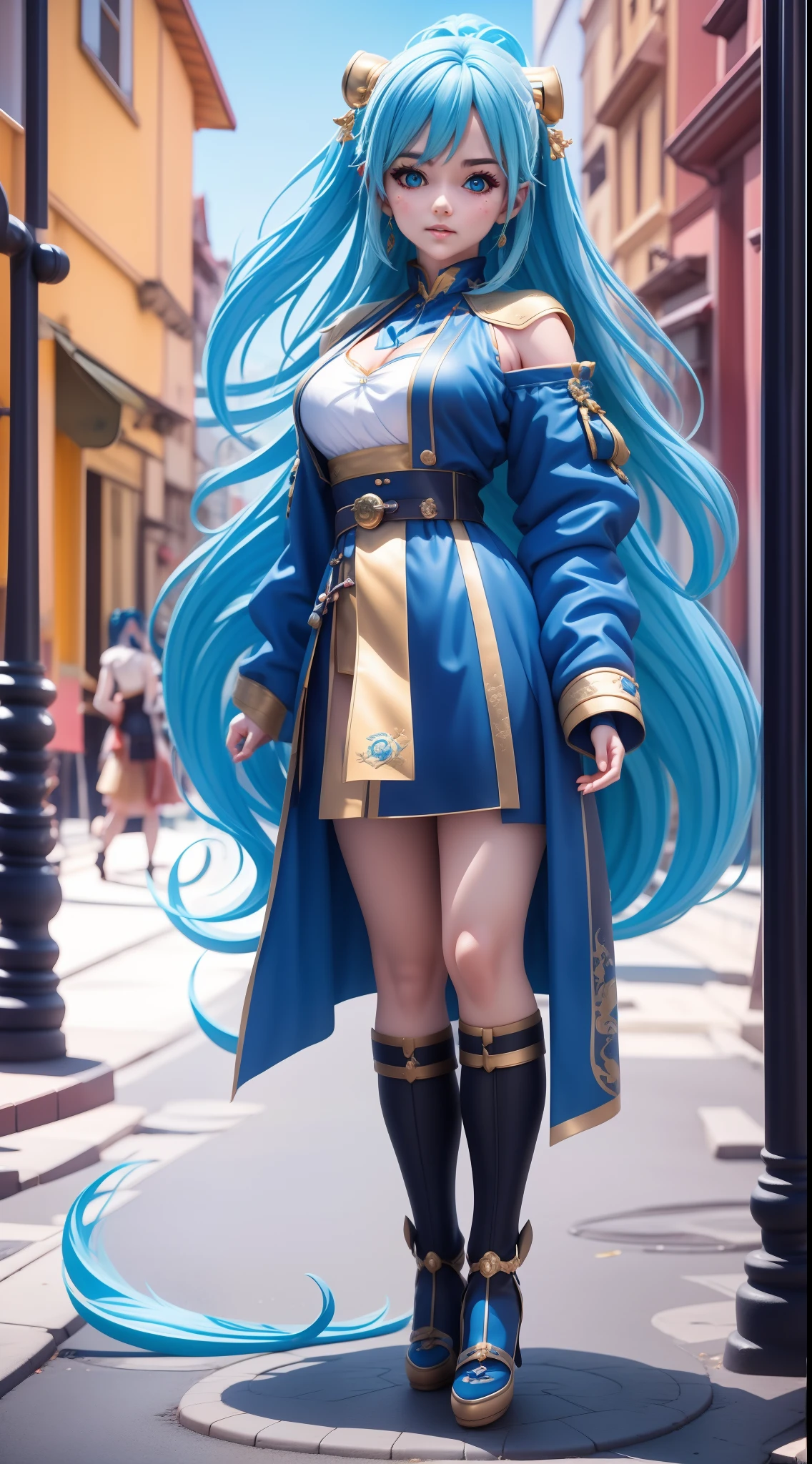 full bodyesbian，blue hairs，period costume，Realistic anime 3 D style, 3 d anime realistic, photorealistic anime girl rendering, render of a cute 3d anime girl, 3 D rendering character art 8 K, anime styled 3d, 3d anime girl, hyper realistic anime, 8K portrait rendering, Anime style. 8K