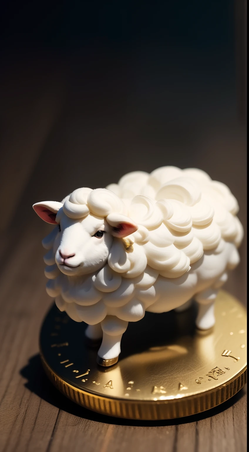 masterpiece, best quality, A super tiny mini sheep on a coin. photo real,classic composition,masterpiece,exquisite,color correction,amazing visual effects,crazy details,intricate details,sharp focus,HD,8k