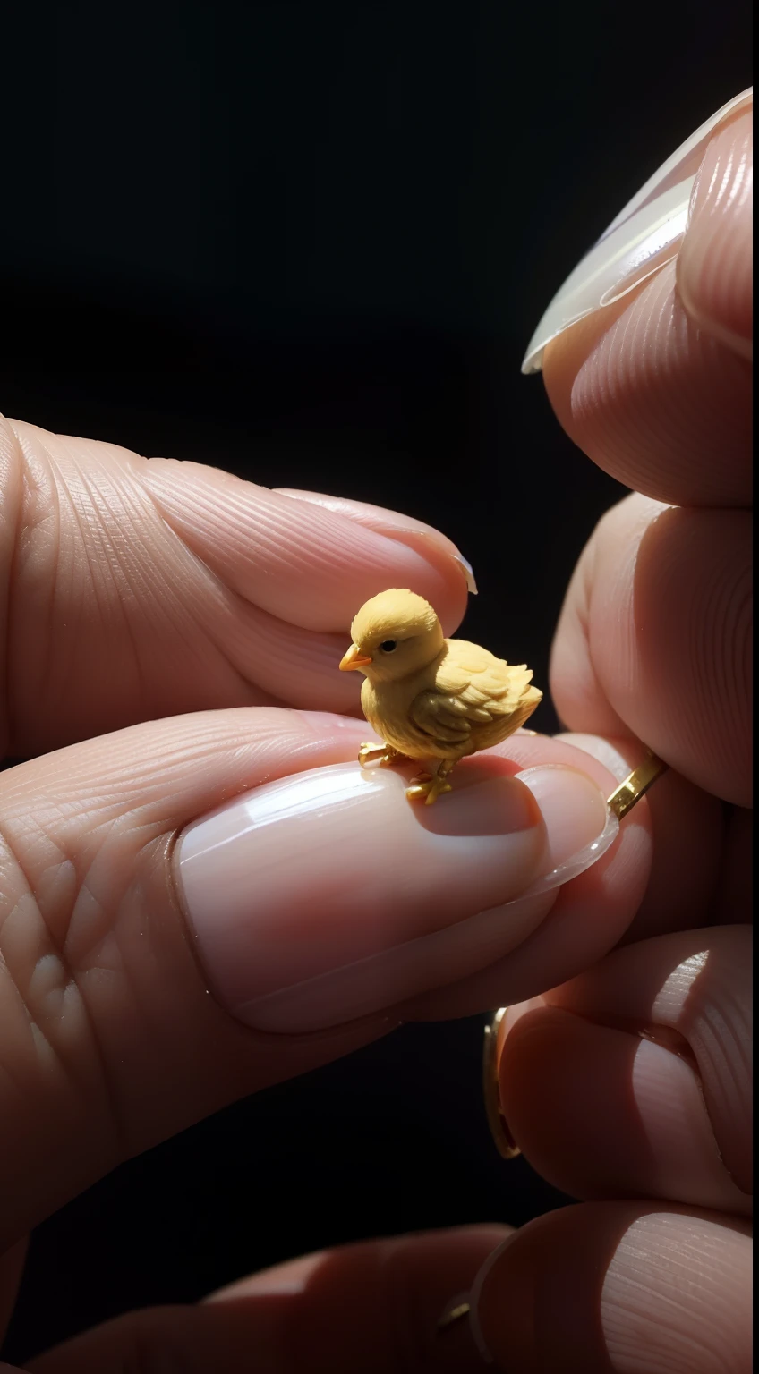 masterpiece, best quality, A super tiny mini chick on a coin. photo real,classic composition,masterpiece,exquisite,color correction,amazing visual effects,crazy details,intricate details,sharp focus,HD,8k