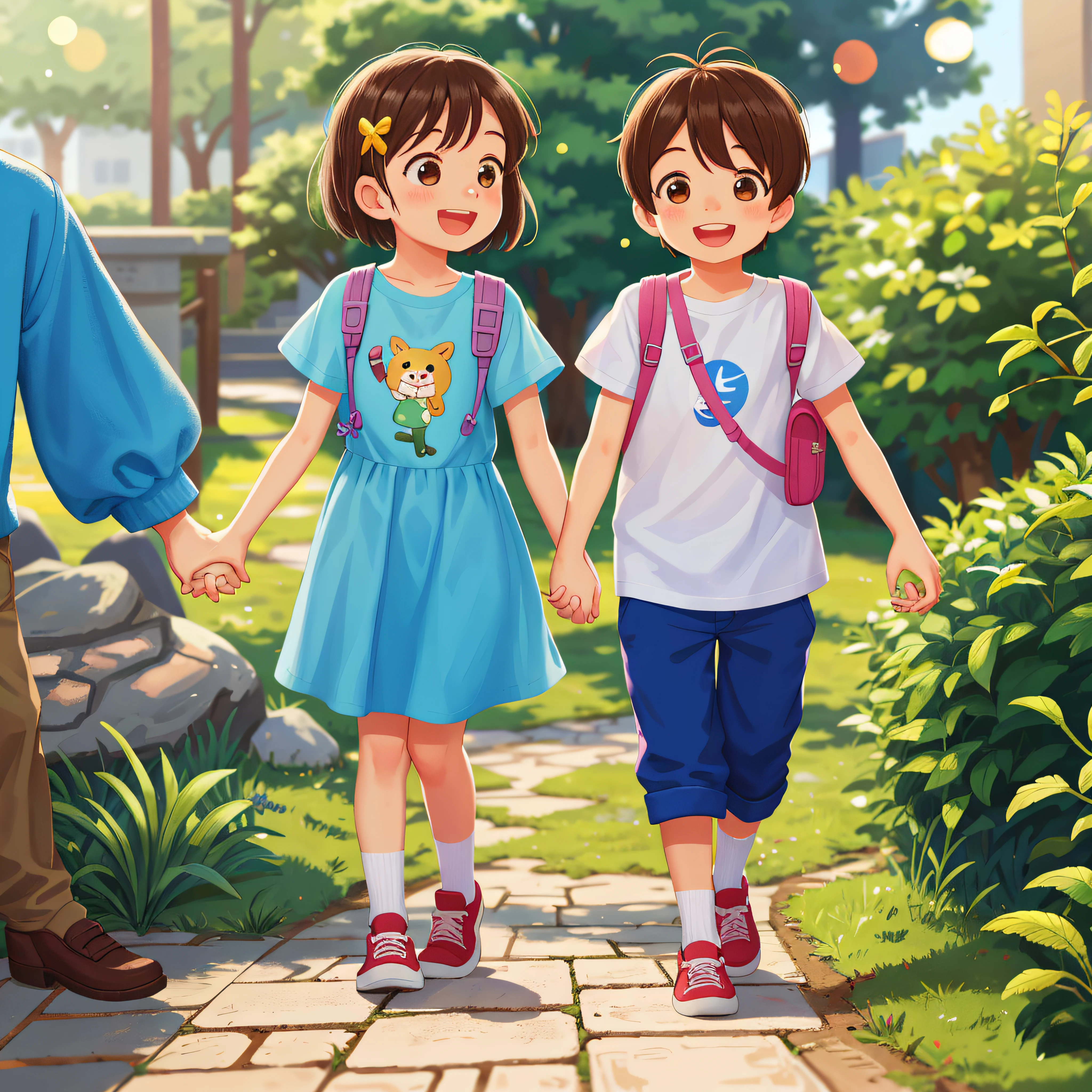 two couples walked hand in hand on the campus path, smiling brightly, happy, perfect quality, clear focus (clutter - home: 0.8), (masterpiece: 1.2) (realistic: 1.2) (bokeh) (best quality) (detailed skin: 1.3), (intricate details) (8K) (detailed face), (detail eyes) (sharp focus), (happy), depth of field control method