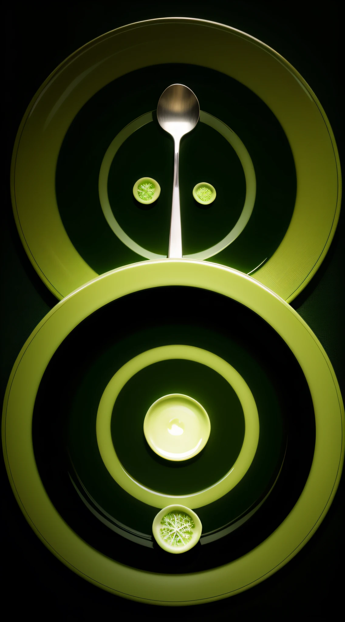 Vegetables and dishes form a circle，Dark green background