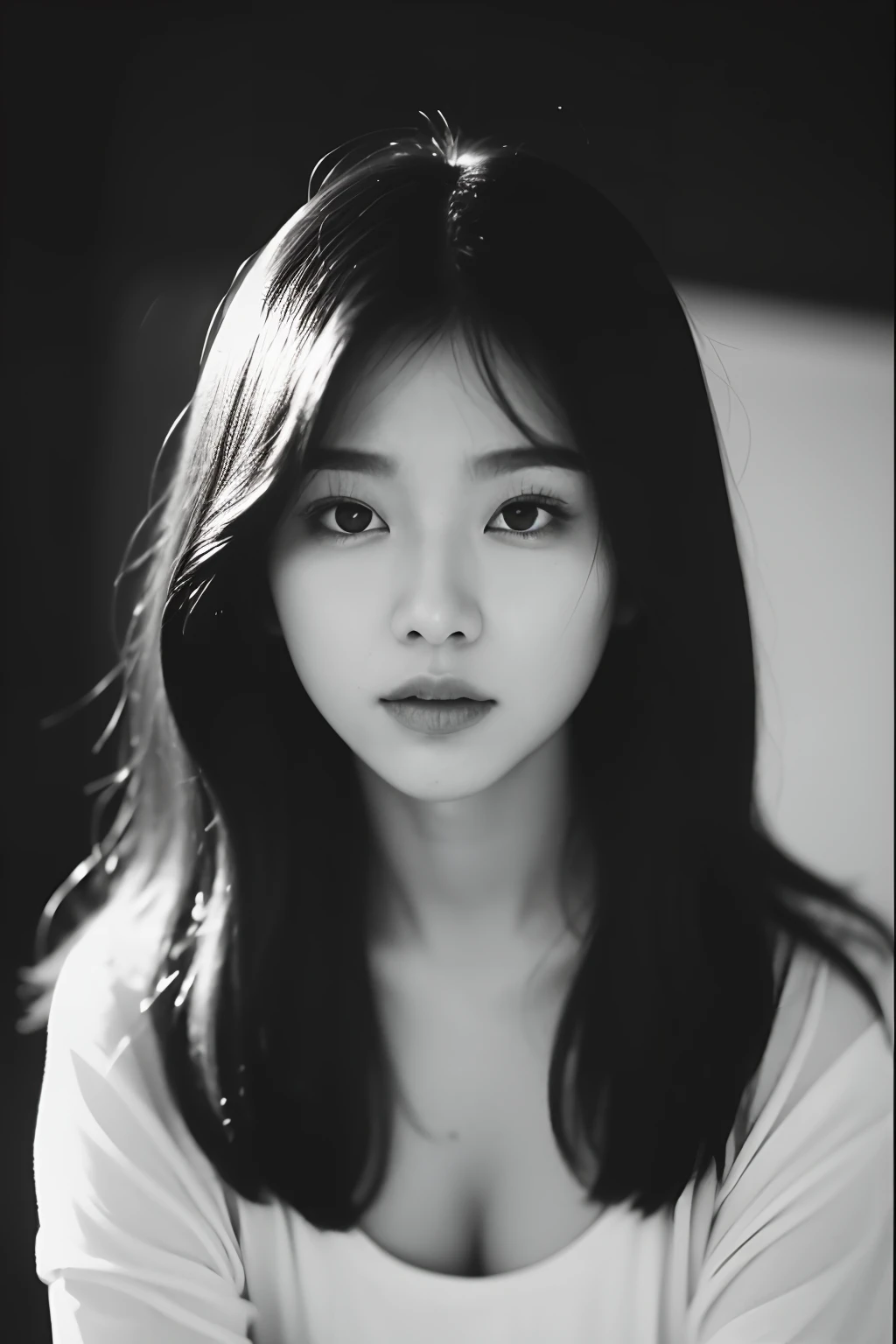 Photo of a Beautiful Korean kpop idol Woman, Summer, Lustful, Film grain, Ilford HP5, 80mm