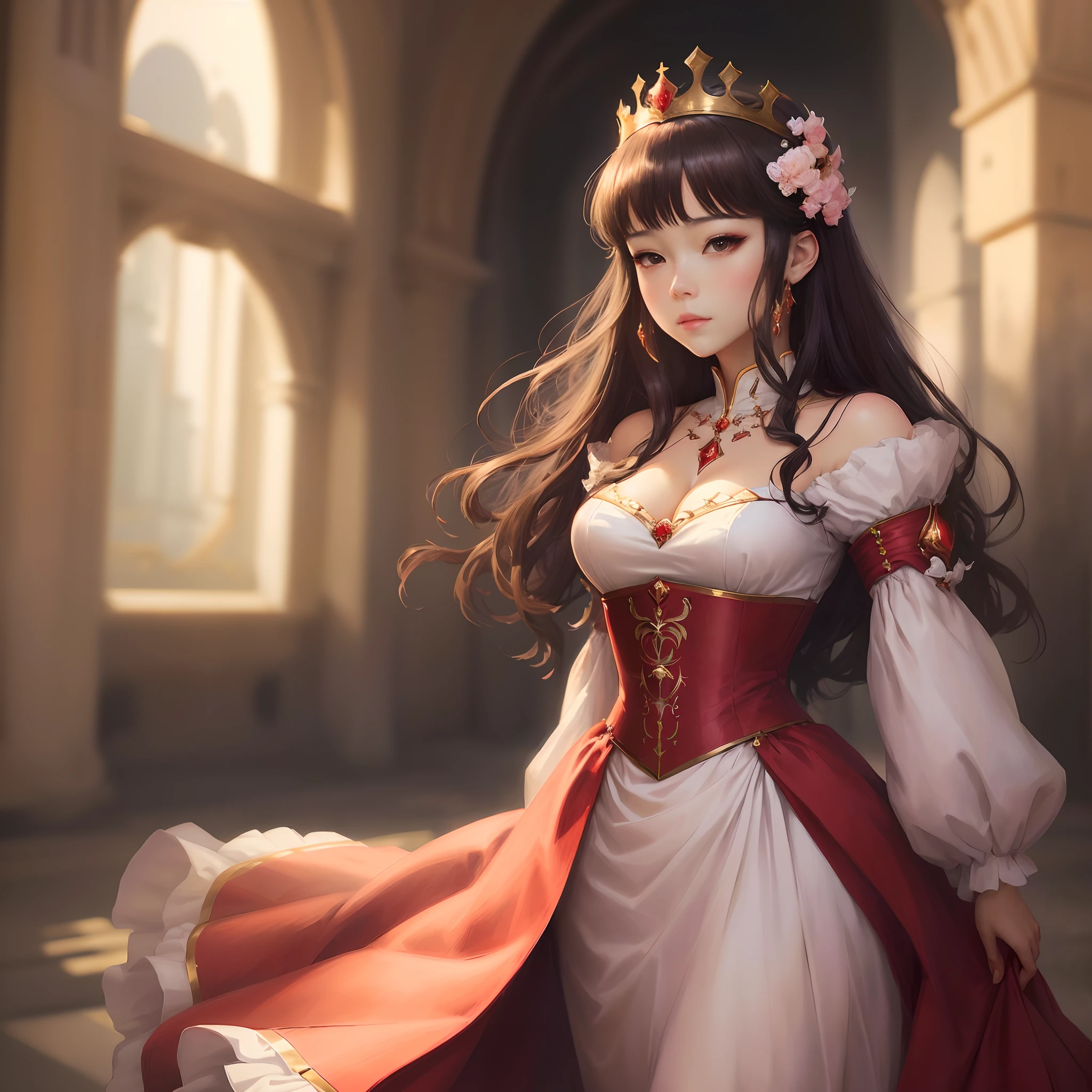 Anime girl in white dress with red and gold dress, Princess portrait, artwork in the style of guweiz, a beautiful fantasy empress, Cuschart krenz key art ladies, royal elegant pose, ((a beautiful fantasy empress)), fanart best artstation, Smooth Anime CG Art, extremely detailed artgerm, Artgerm Style