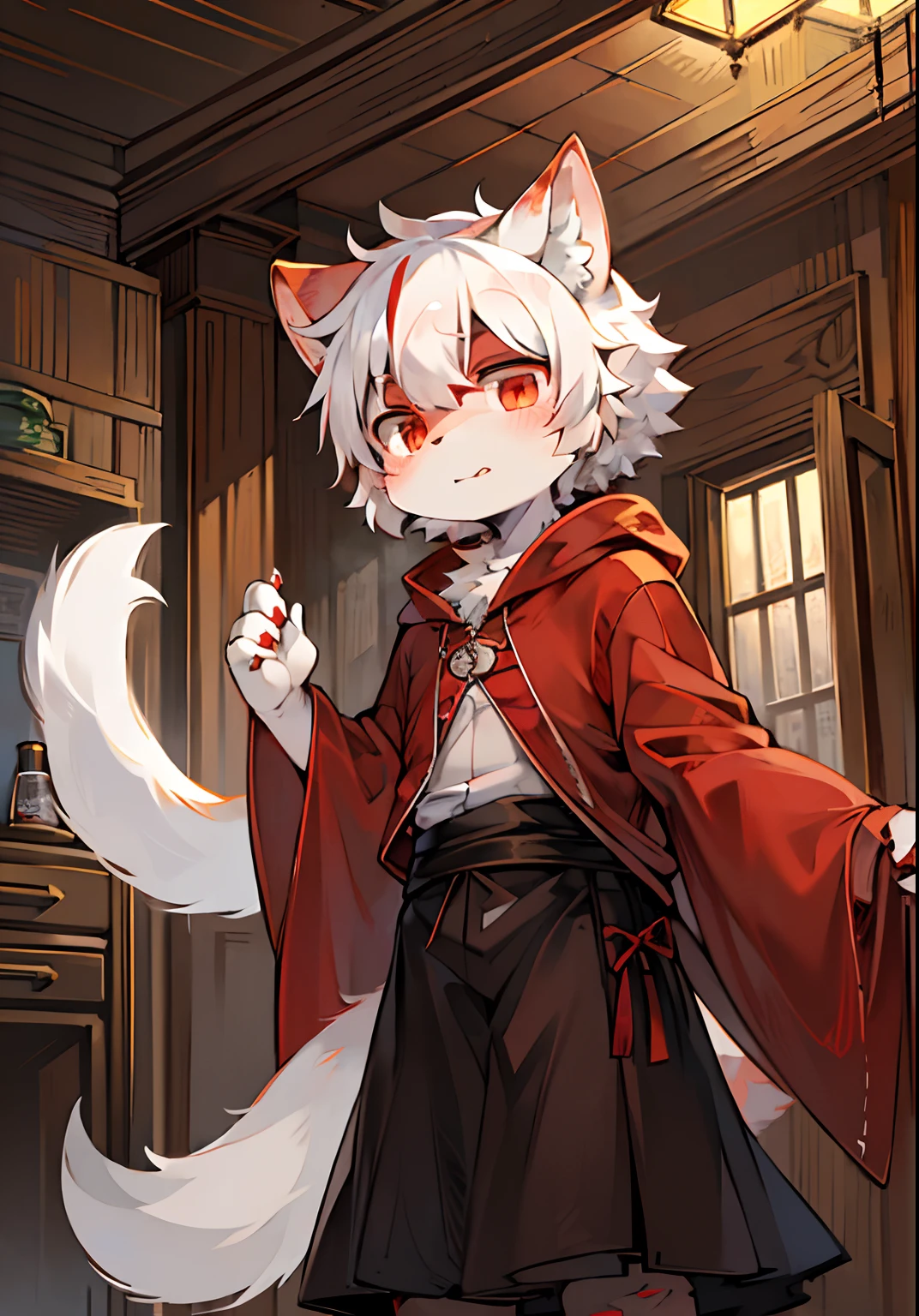 (ambiente dark:0.8),masterpiece,high quality,abstract res,digital painting\(artwork\), by dagasi, yupa,kiyosan,(anthro,fluffy fur,character focus:1.1),anthro male cat,short hair,portrait , Gray eyes, in a panoramic view, Character focus.(detailedbackground:0.7), 独奏, shaggy, shaggy male, malefocus, anthr,(Full Body Furry, Fluffy tail, White fur, red color eyes, white color hair:1.2), (long canines、Vampires、cloaks：1.2），（interiors、the night、borgar：1.1）