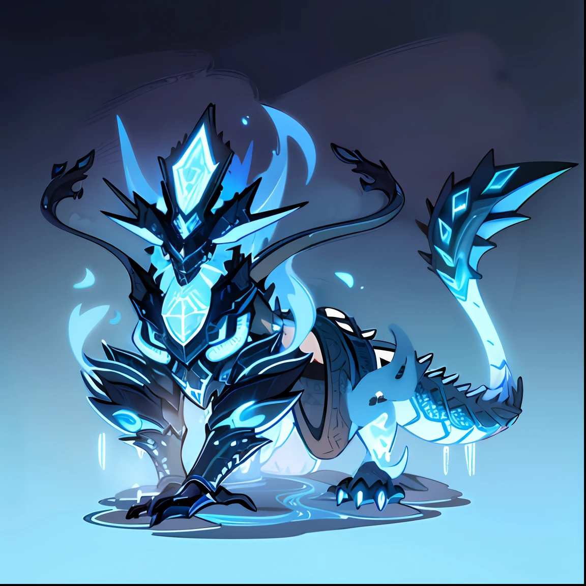 Close up of blue and white dragon on black background, luminous water elemental, water elemental, iridescence water elemental, water demon, Asian Chinese dragon water element, anthro dragon art, cyan chinese dragon fantasy, blue djinn, Frost Dragon, serpentine water monster, beautiful biomechanical djinn, Water armor, water dragon，solid black background