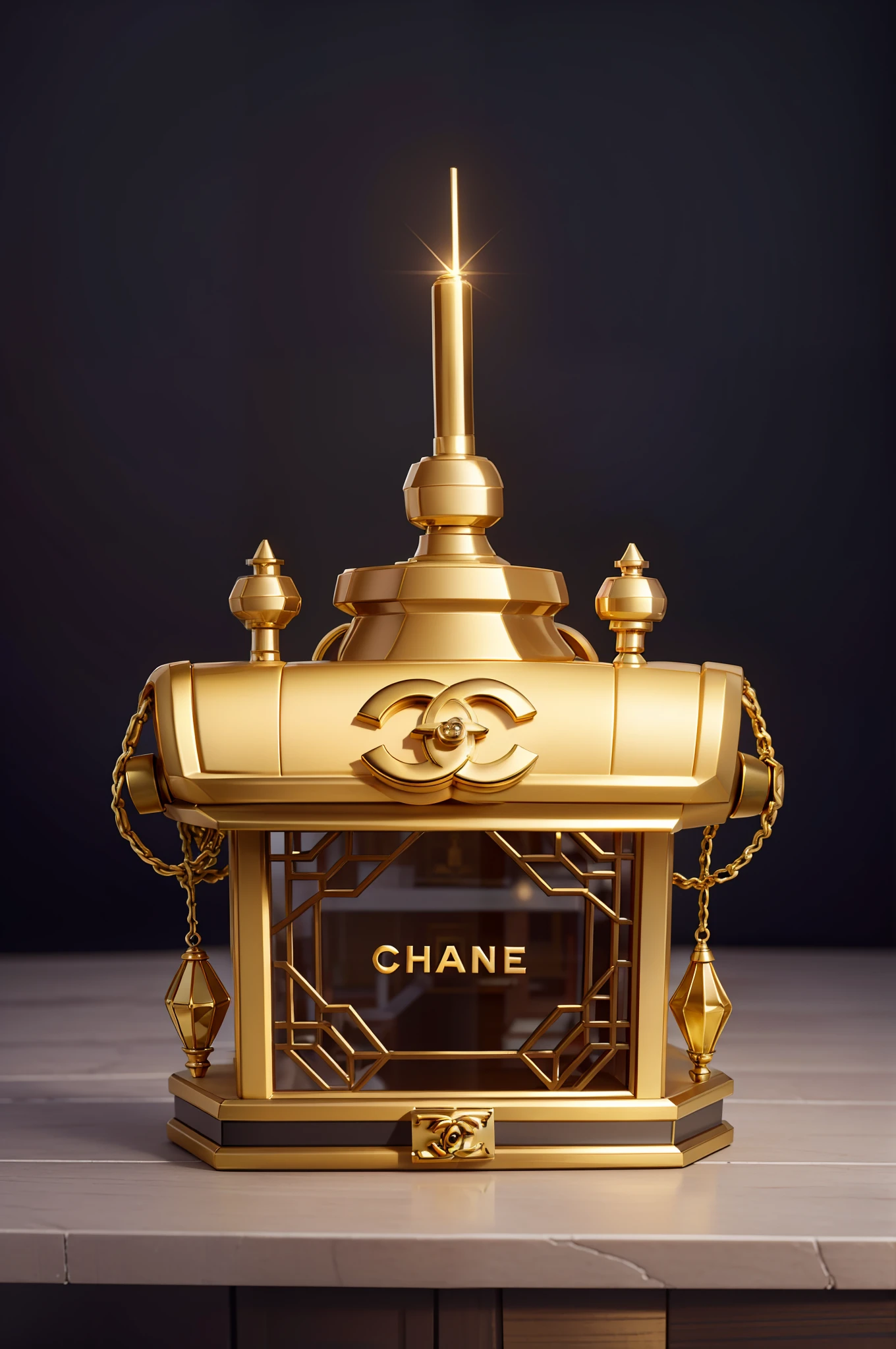 Fantasy fashion scene,Chanel's perfume bottles are architectural,Chanel bags are cars,Trendy metropolis,A sense of premium atmosphere,Pure scene,There are no characters,high-class fashion,intricately details,Huge scale,Dramatic composition,Modern anime concept art,