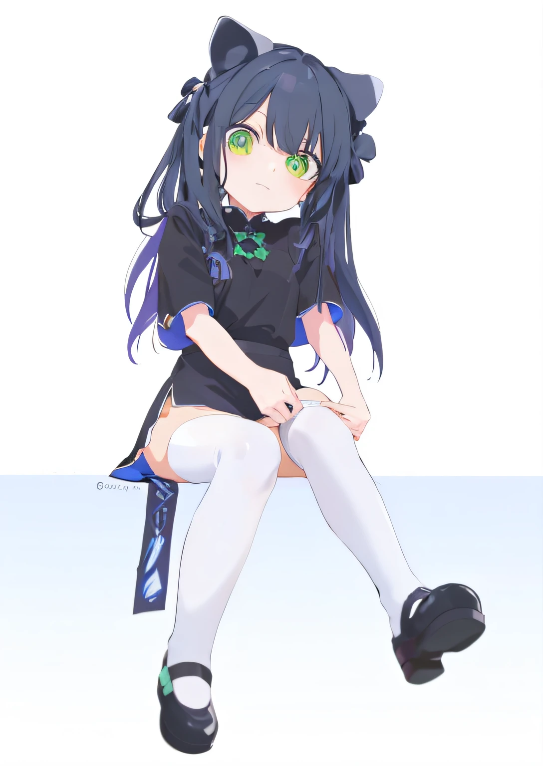 Anime girl sitting on the ground，legs crossed, anime moe art style, the anime girl is crouching, small curvaceous loli, anime visual of a cute girl, cute anime waifu in a nice dress, loli in dress, Cute anime girl, up of young anime girl, Anime waifu, beautiful anime girl crouching, small loli girl, An anime girl