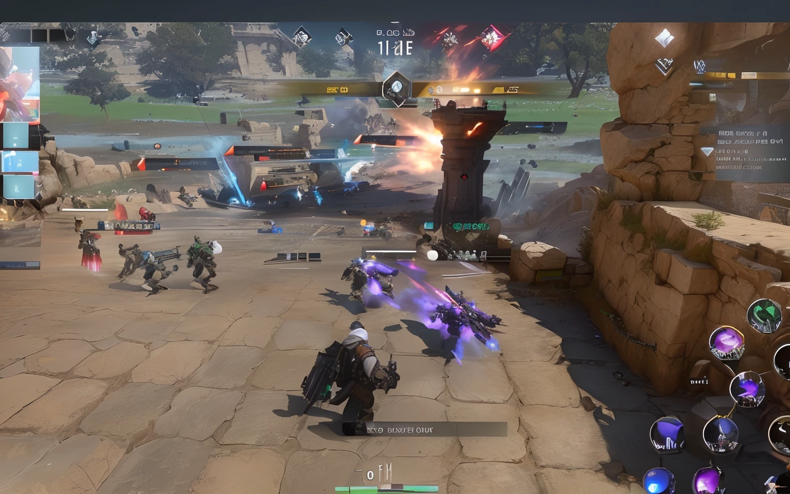 Video game close-up of a man shooting a gun, gameplay screenshot with ui, mmorpg gameplay, game overlay, pc game with ui, gameplay, squad fighting enemy, lineage 2 revolution style, Game UI, action rpg video game, high fov, ultra wide gameplay screenshot, heroic battle scene, combat scene, game screenshot, <mmorpgs scene