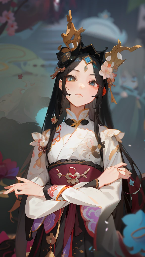 There is a statue of a woman with a flower crown on her head, Guviz, Guviz-style artwork, guweiz masterpiece, Hanfu, Middle Metaverse, shaxi, Palace , A girl in Hanfu, ((a beautiful fantasy empress)), , full-body xianxia, artdoll