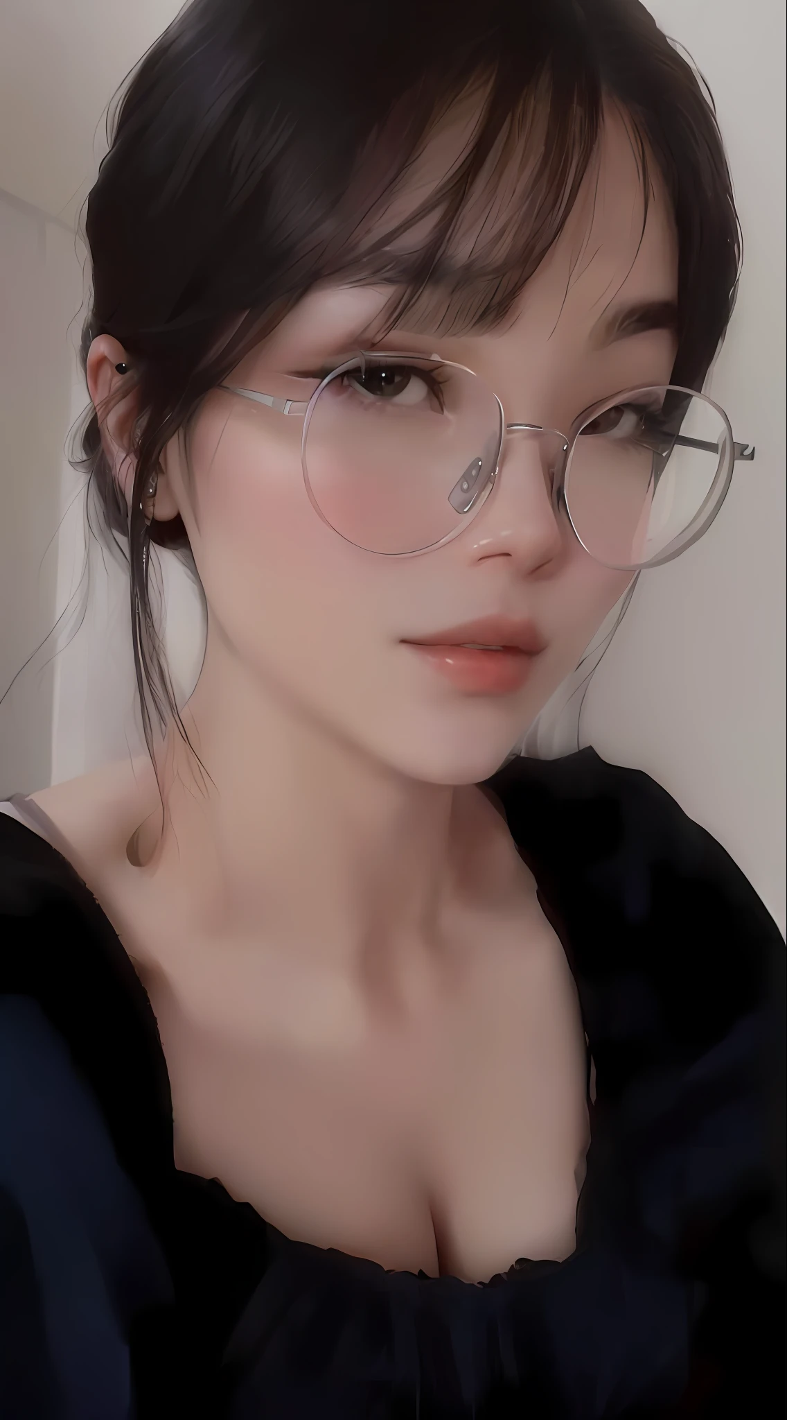 a close up of a woman wearing glasses and a black dress, with glasses, dang my linh, profile image, 2 7 years old, 2 8 years old, 2 2 years old, spectacled, 18 years old, 2 9 years old, 2 3 years old, 21 years old, 2 4 years old, wearing thin large round glasses