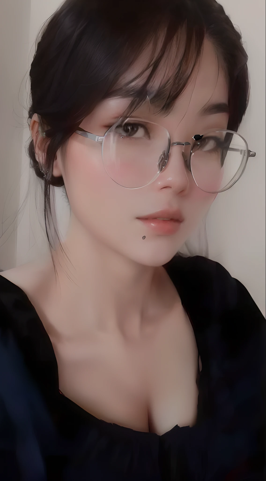 a close up of a woman wearing glasses and a black dress, with glasses, dang my linh, profile image, 2 , 2 8 years old old, spectacle old, 2 9 years old, 2 3 years old, 21 ye4 years old, welarge round glasses