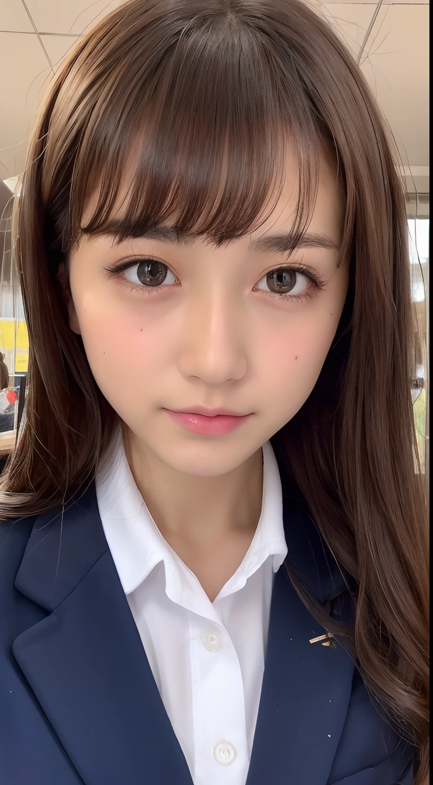 4K、Raw photo、Photoreal Stick、hight resolution、18-year-old woman in Japan , Dark brown hair medium wavy hair、With bangs、 Cute Real Photo Girl、Looking at the camera、Blazer uniform and checked miniskirt、A detailed face、Midsummer yard、Skin wet with sweat all over the body、Face like an idol、middlebreasts(1.2)、skin tanned、sun burn、Uniform sheer with sweat、
