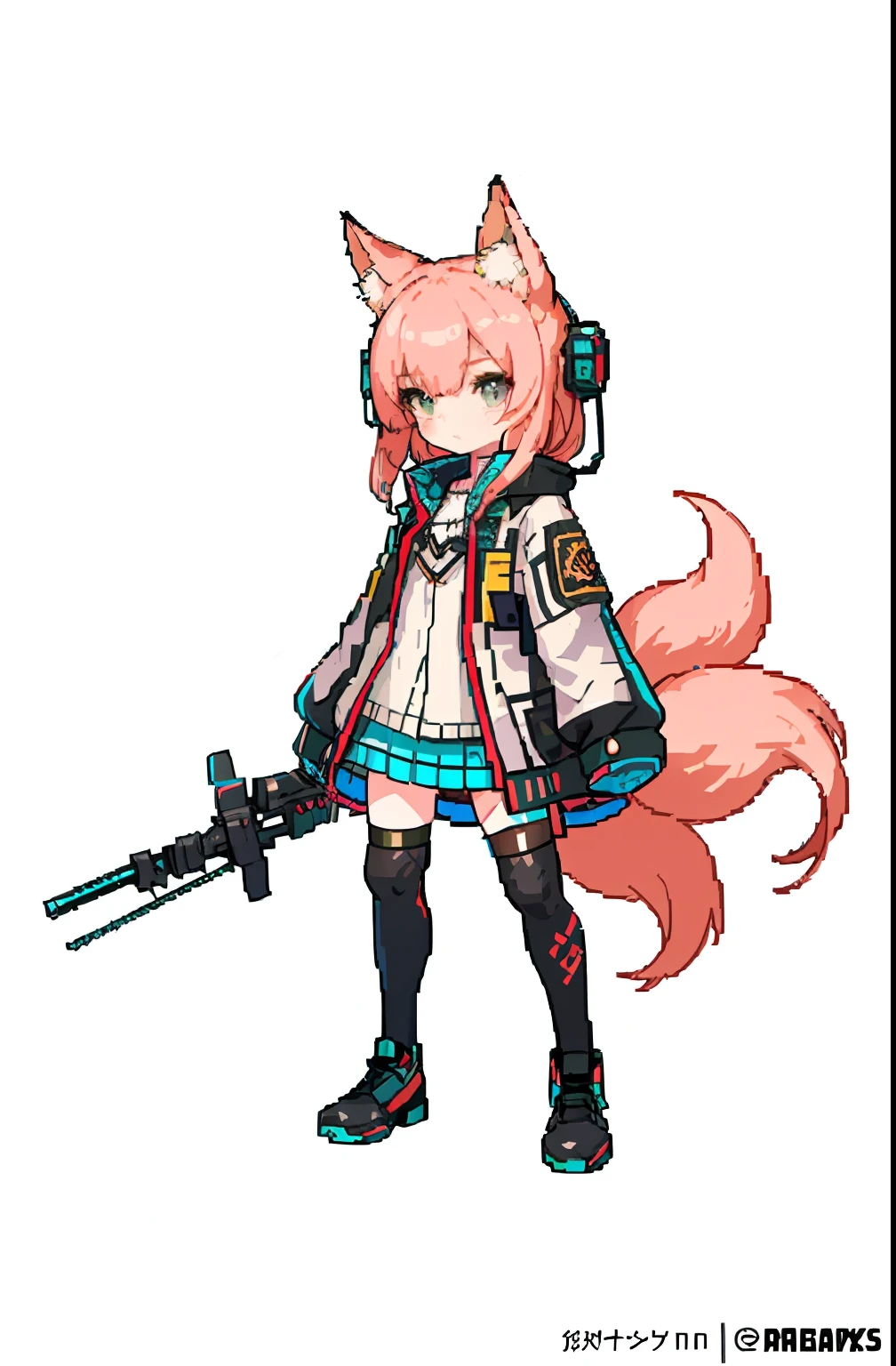 (8k, highest quality, best quality, masterpiece, highly detailed:1.2),
1 girl, pink fox hair, fullbody, mecha costumes (style of Arknights) pink fox tail, loli