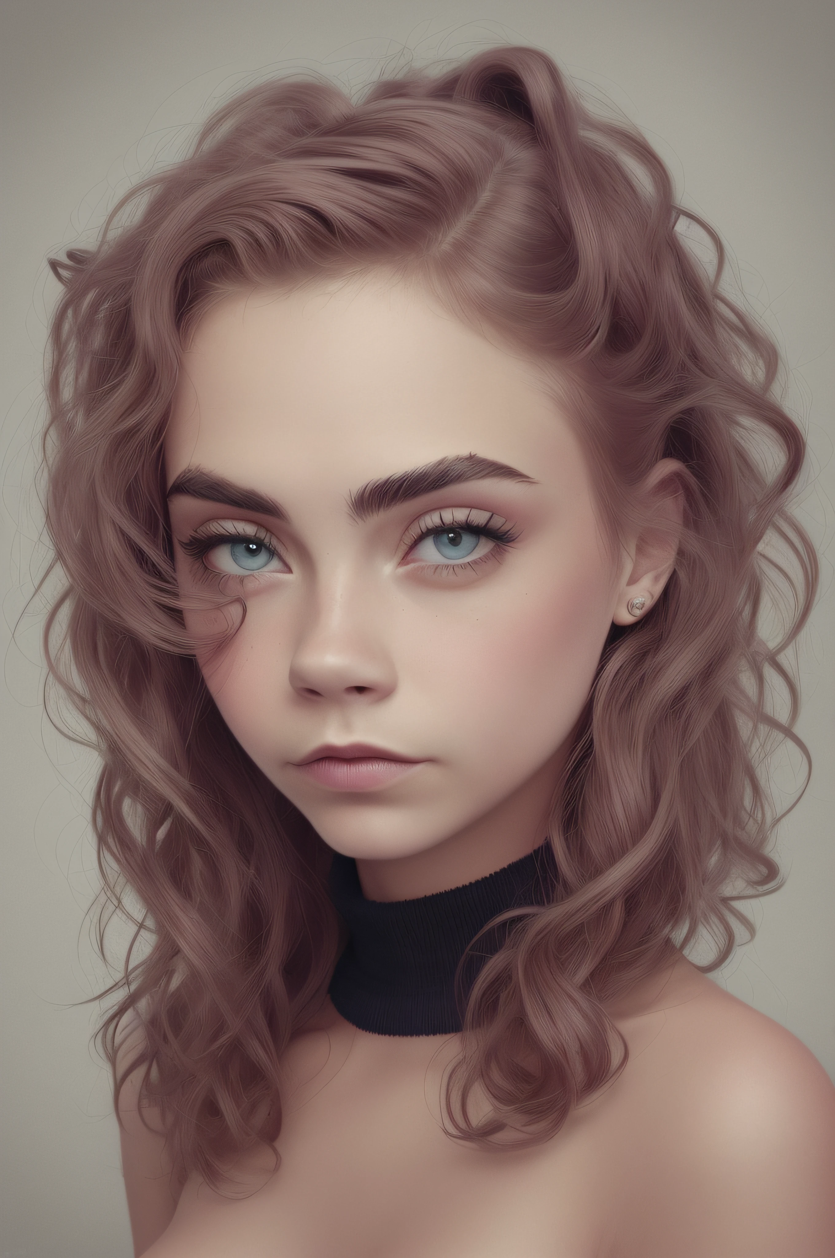 ((retrato: 1girl))estilo pixar, Somber, Negativo, torcido, weird, (ojos grandes), (((desnuda))), Pero Tim Burton (Cara Delevingne)