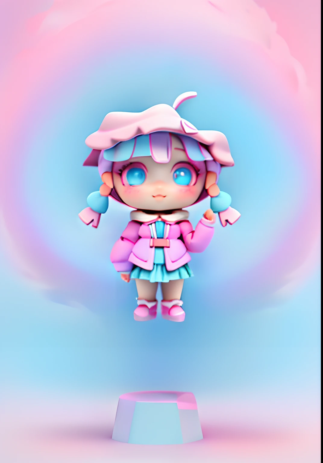 Cute girl,Bright colors,Modeling,Pink coat,Short blue skirt,Khaki snow boots, pink hair,Lilac petal-shaped hat,Lilac gradient eyes,Dopamine color matching,Dreamy gradient color matching,having fun,pale pink blush,Smooth skin,Black and silver camera,White skin