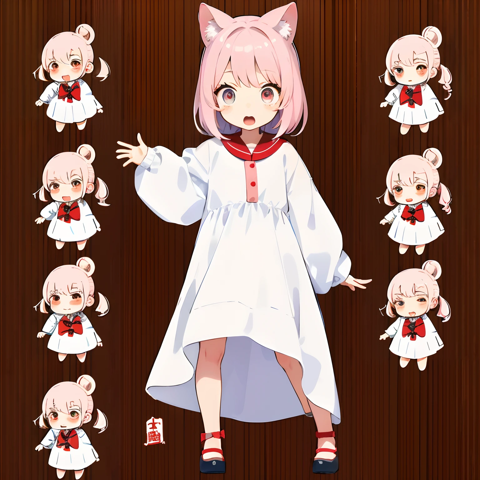 Cute girl full body、Multiple poses and expressions、ghibuli style、児童書, illstration、