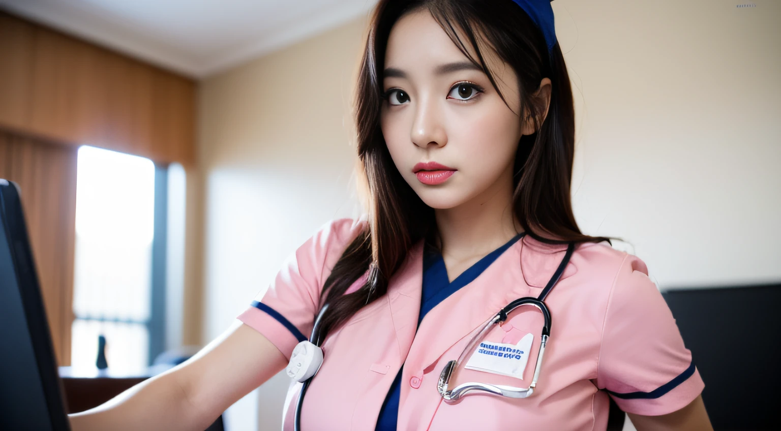 (Pretty Korean girl),((SuperHuge boobs:1.3)),((Neon Pink Nurse))