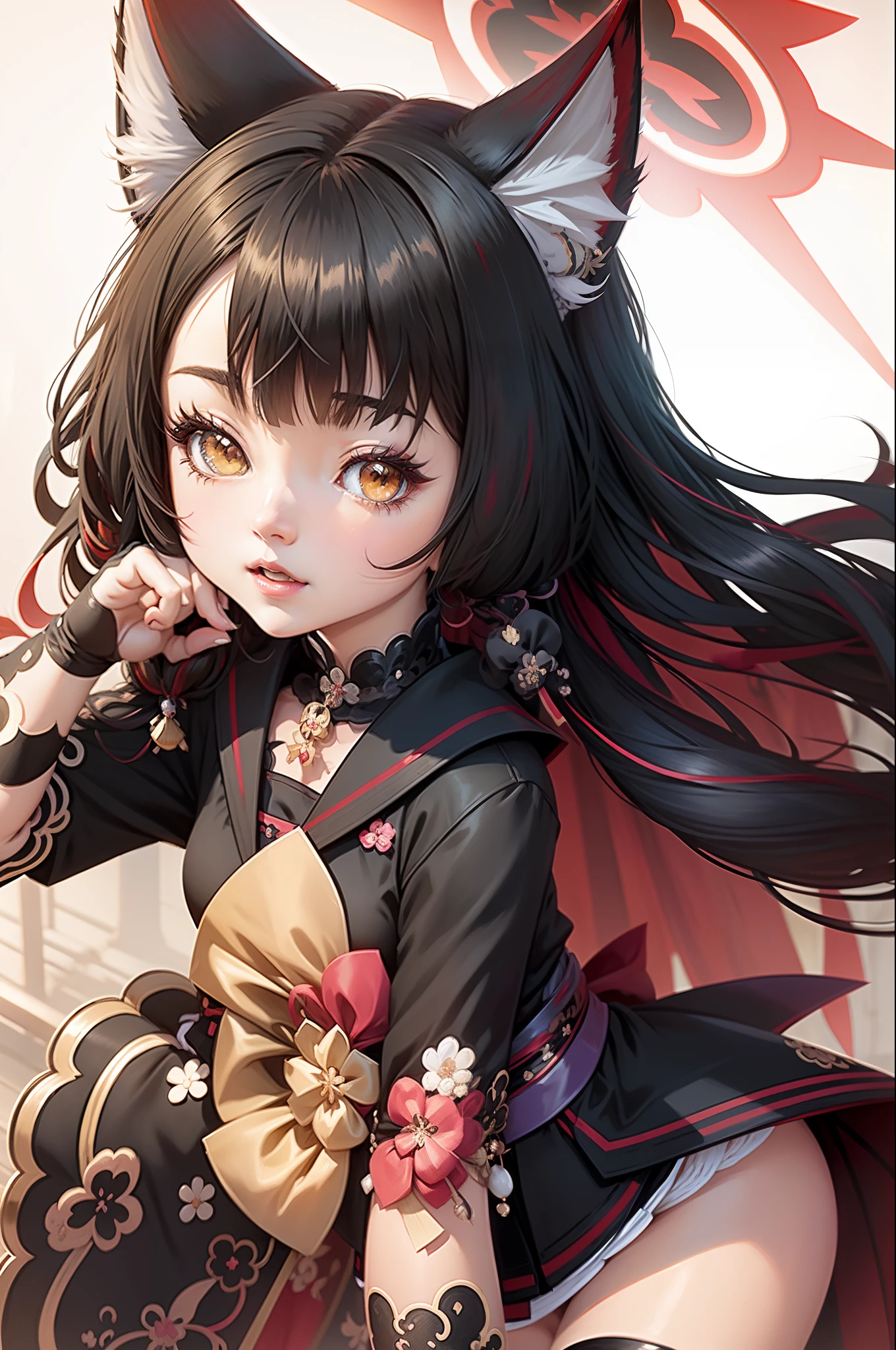 Anime girl with black hair and cat ears holding a fan, Ayaka Genshin impact, anime moe art style, Official artwork, anime visual of a cute girl, onmyoji portrait, hanayamata, ayaka game genshin impact, A scene from the《azur lane》videogame, cute anime waifu in a nice dress