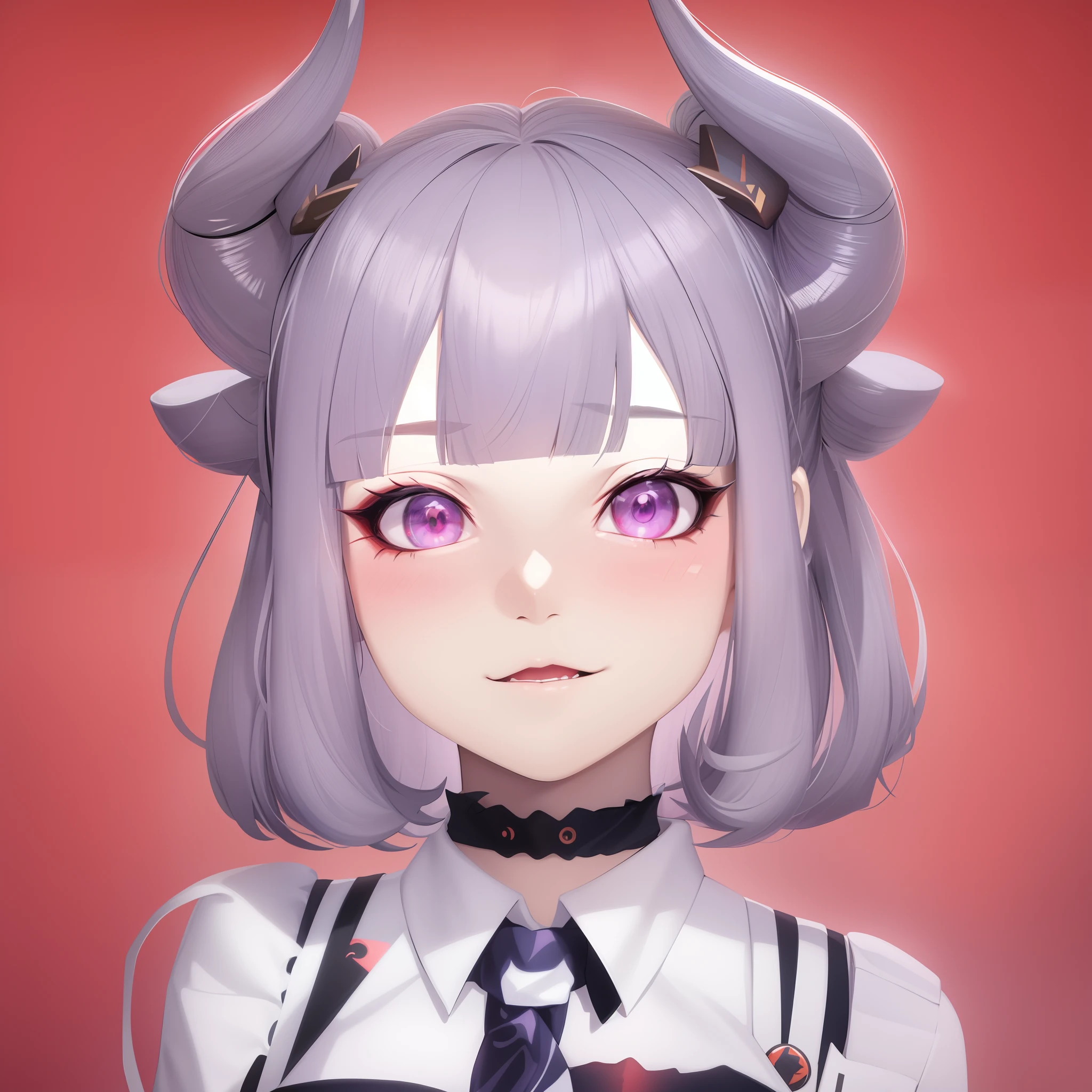 There is a doll with horns on her head and a tie, portrait of demon girl, anime demon, mika kurai demon, com chifres, Demon girl, anime hiper realista, white horns queen demon, Estilo anime 3D realista, photorealistic anime girl rendering, 3 d anime realista, eles chifres, chifres bonitos, render de abril, Menina na vida real