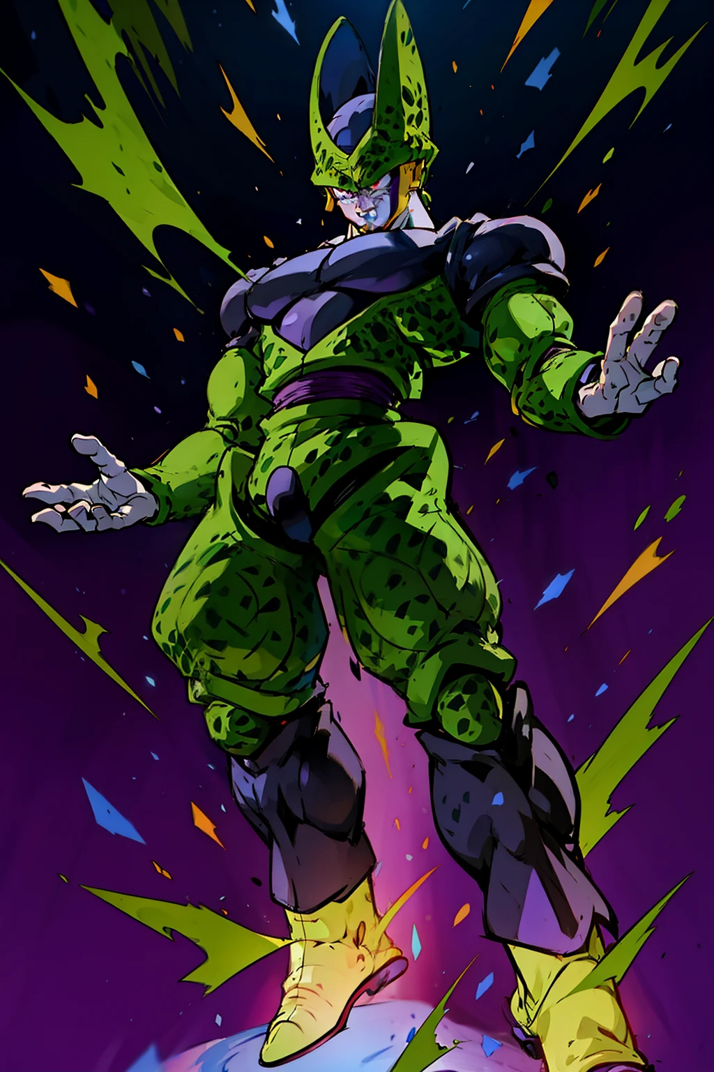 Cell Max, dragon ball, fighting pose, 1boy, full body, aura
