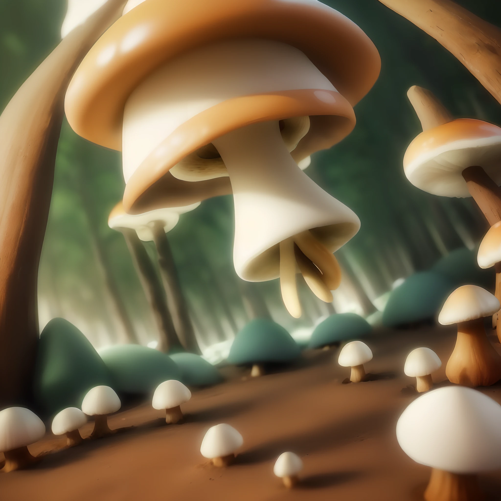 There are a lot of mushrooms standing in the dirt, Mushroom forest, forest made of mushrooms, mushroom fractals, mushroom, mushrooms style and macro style, Mushroom structure, 3 d epic illustrations, mushroom city, stylized 3d render, beautiful 3d concept art, stylized as a 3d render, Rendered in Cinema4D, rendered in cinema 4 d