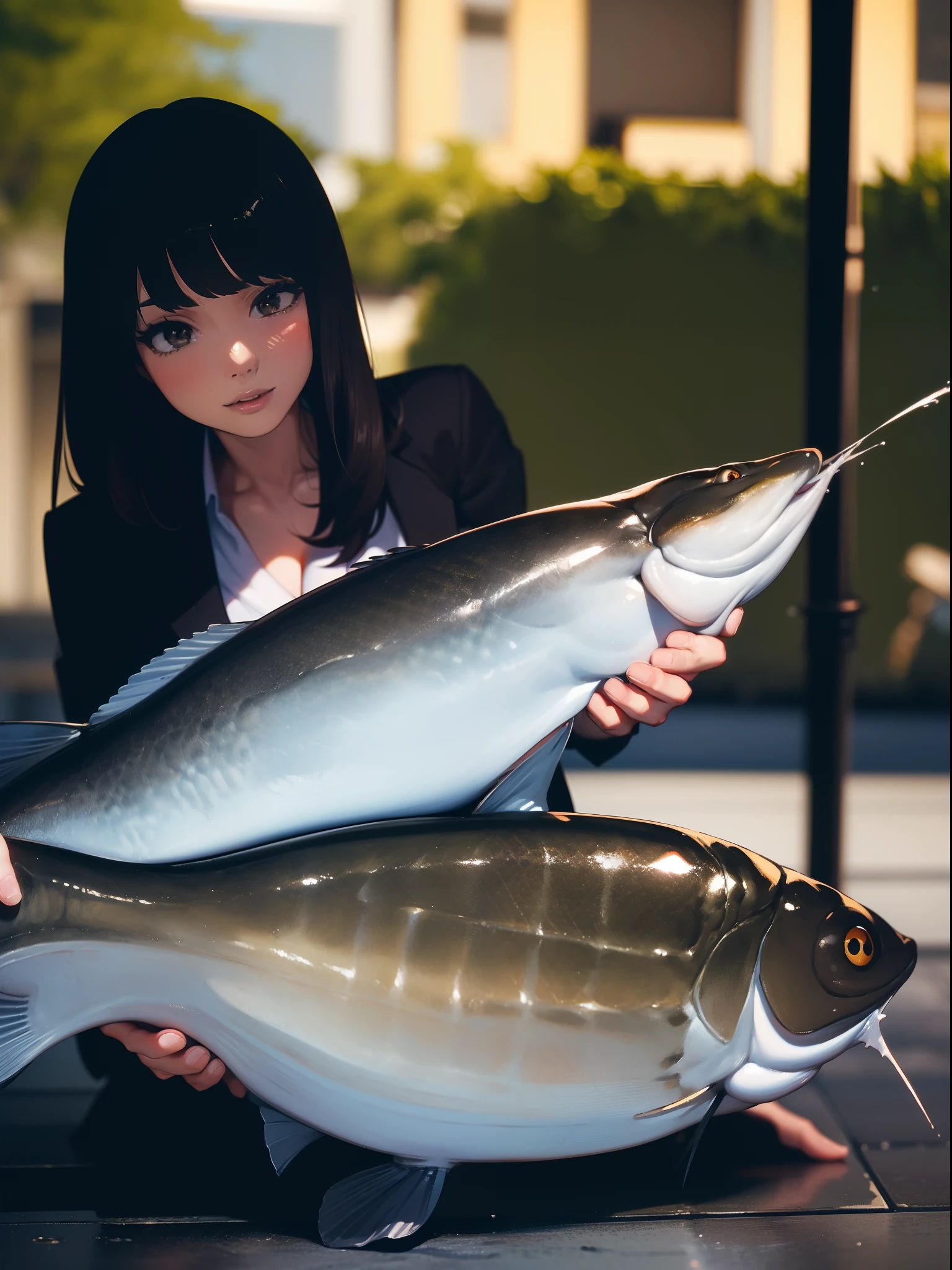 ((((Catchig a big blackbass by the lakeside)))),((Best Quality, masutepiece :1.3)),((( large mouth bass))),hight resolution,ultra-detailliert,Official art,Beauty and aesthetics,masterpiece,best qualtiy,ighly detailed,(1 Japanese woman),Black hair, long eyeslashes, Solid Circle Eyes, deadpan, drop shadow, Atmospheric perspective,Super Detail, ccurate, Best Quality, small tits,(Black jacket:1.1),top-quality, 8K, nffsw, Hi-Res, absurderes:1.2, blurry backround, bokeh dof:1.2, a picture, (Raw photography:1.2), (Photorealsitic:1.4), (masterpiece:1.3), (intricate detailes:1.2), Atmospheric perspective,Super Detail, ccurate, Best Quality,