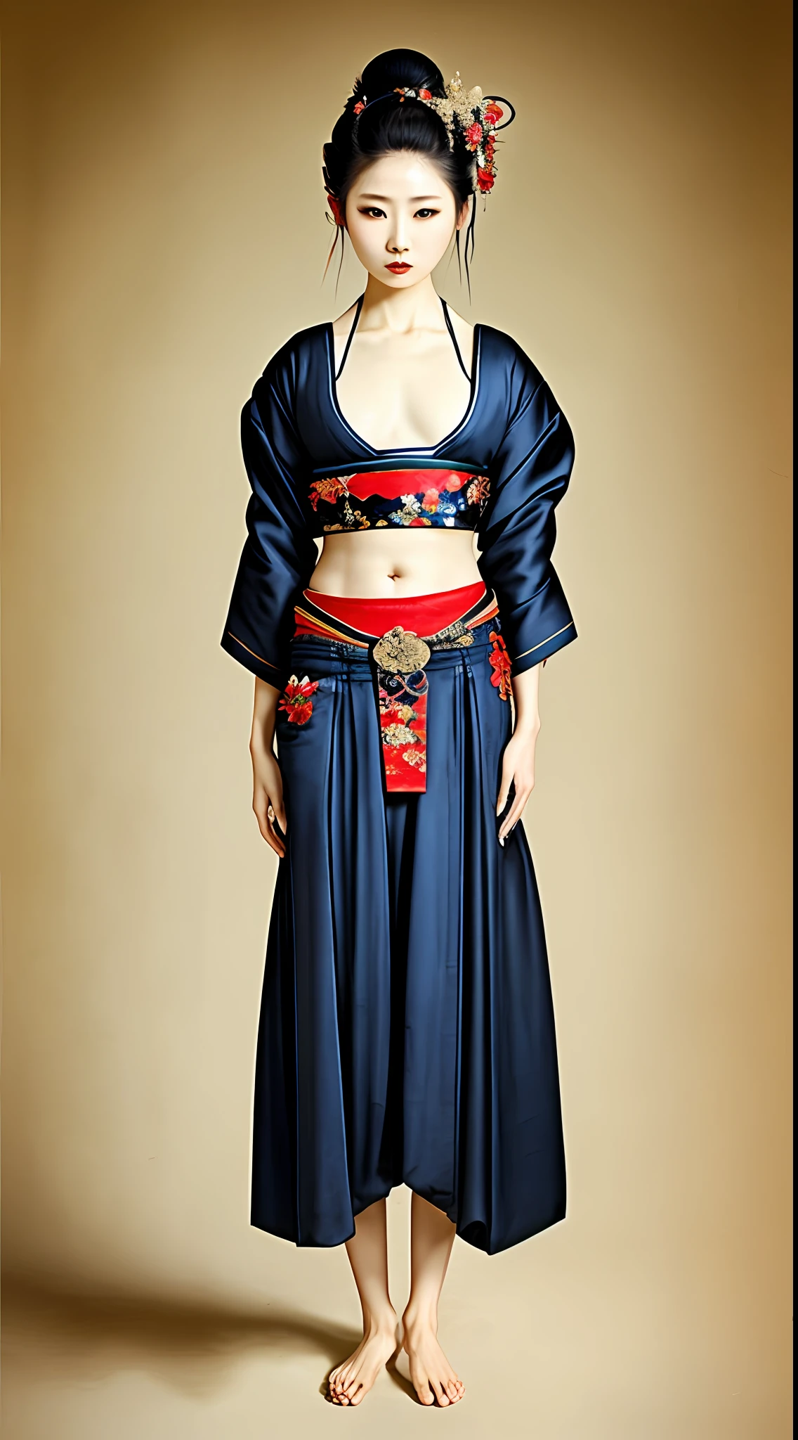 Maiden geisha slave barefoot action is seductive,Bare belly pocket。