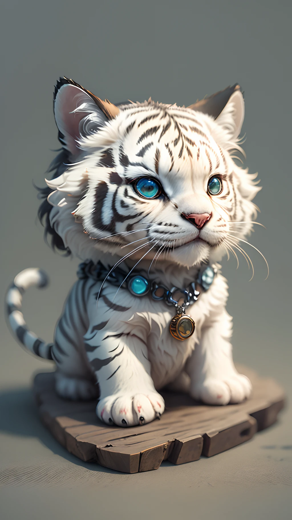 cute tiny hyperrealistic white tiger with different color eyes waring a necklace, Chibi, adorable and fluffy, logo design, cartoon, cinematic lighting effect, charming, 3D vector art, cute and quirky, fantasy art, bokeh, hand-drawn, digital painting, soft lighting, isometric style, 4K resolution, photorealistic rendering, highly detailed clean, vector image, photorealistic masterpiece, professional photography, simple space backdrop, flat white background, isometric, vibrant vector