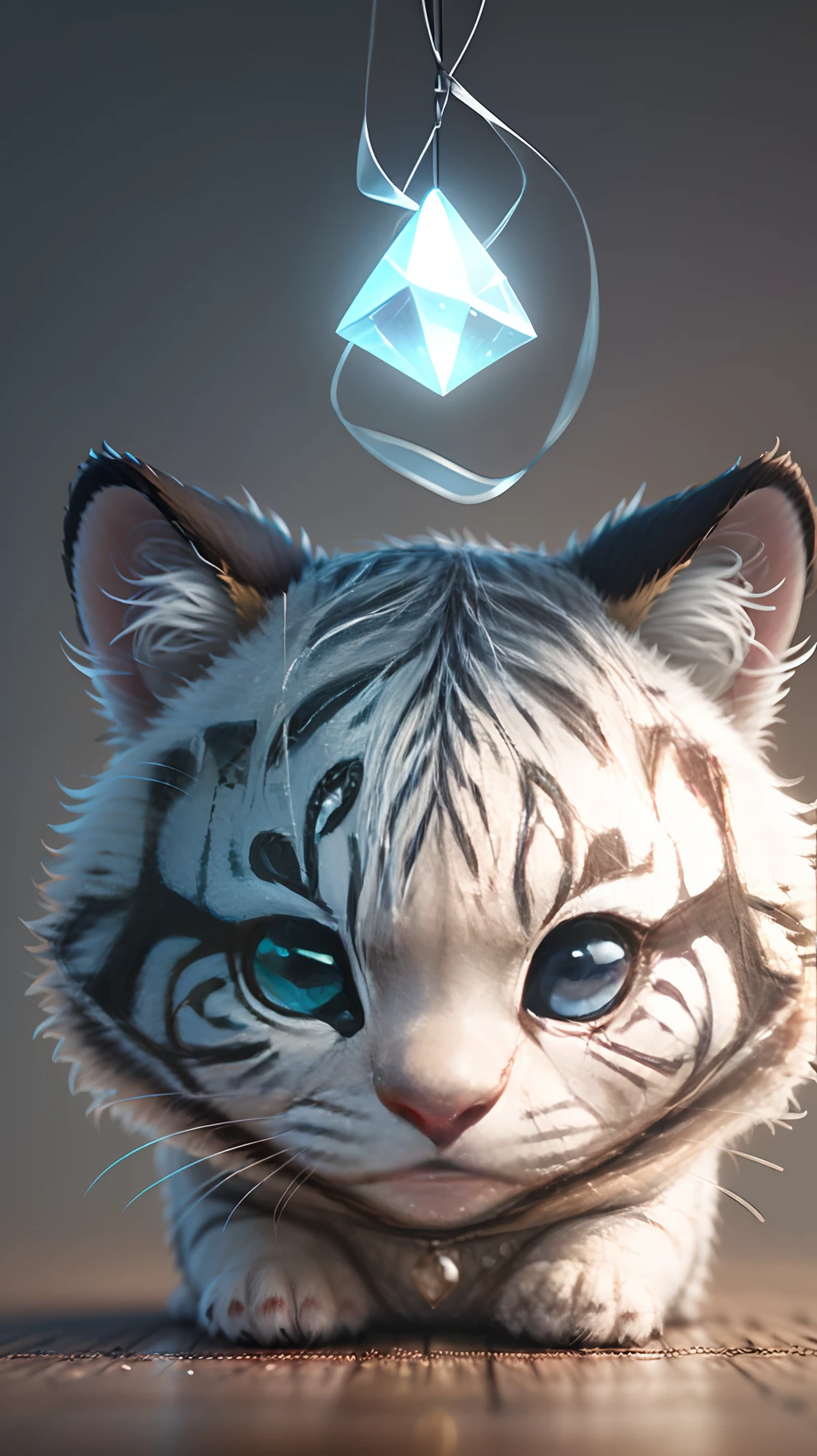 cute tiny hyperrealistic white tiger with different color eyes waring a necklace, Chibi, adorable and fluffy, logo design, cartoon, cinematic lighting effect, charming, 3D vector art, cute and quirky, fantasy art, bokeh, hand-drawn, digital painting, soft lighting, isometric style, 4K resolution, photorealistic rendering, highly detailed clean, vector image, photorealistic masterpiece, professional photography, simple space backdrop, flat white background, isometric, vibrant vector