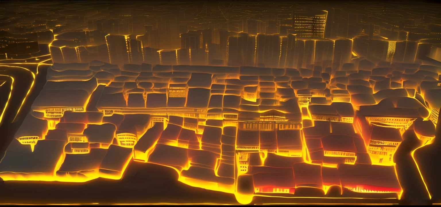 a close up of a map of a city with lots of buildings, detailed photo of virtual world, thermography, depth map, Buzzing fluorescent lights, Displacement mapping, Creepy, Map, Thermal imaging, in detailed data center, Infrared ambient light, information, Heat, internet, loud, Immersive, Mall, 2 d depth map, height map, Ad visualization