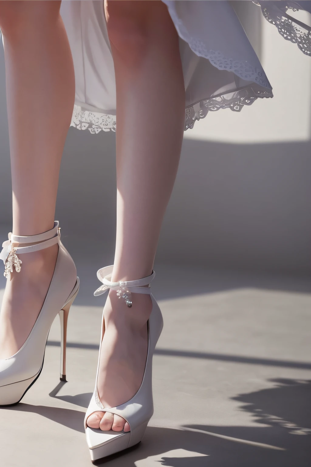 Realistic, long legs, full, feminine, white shirt, mini skirt, high heels, (masterpiece, top quality, best quality, official art, beautiful and aesthetic: 1.2), dramatic shadows, very detailed. High Quality, High Resolution, 16k, RAW, Ultra High Definition, Super Detail, Detail, Very Delicate and Beautiful, Beautiful and Aesthetic, Very Detailed, Real Shadow, From Below