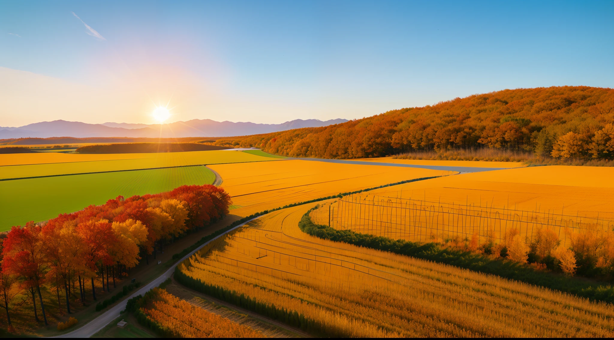 Autumn solar term,Vast fields,A magnificent sight,a warm color palette,Realisticstyle