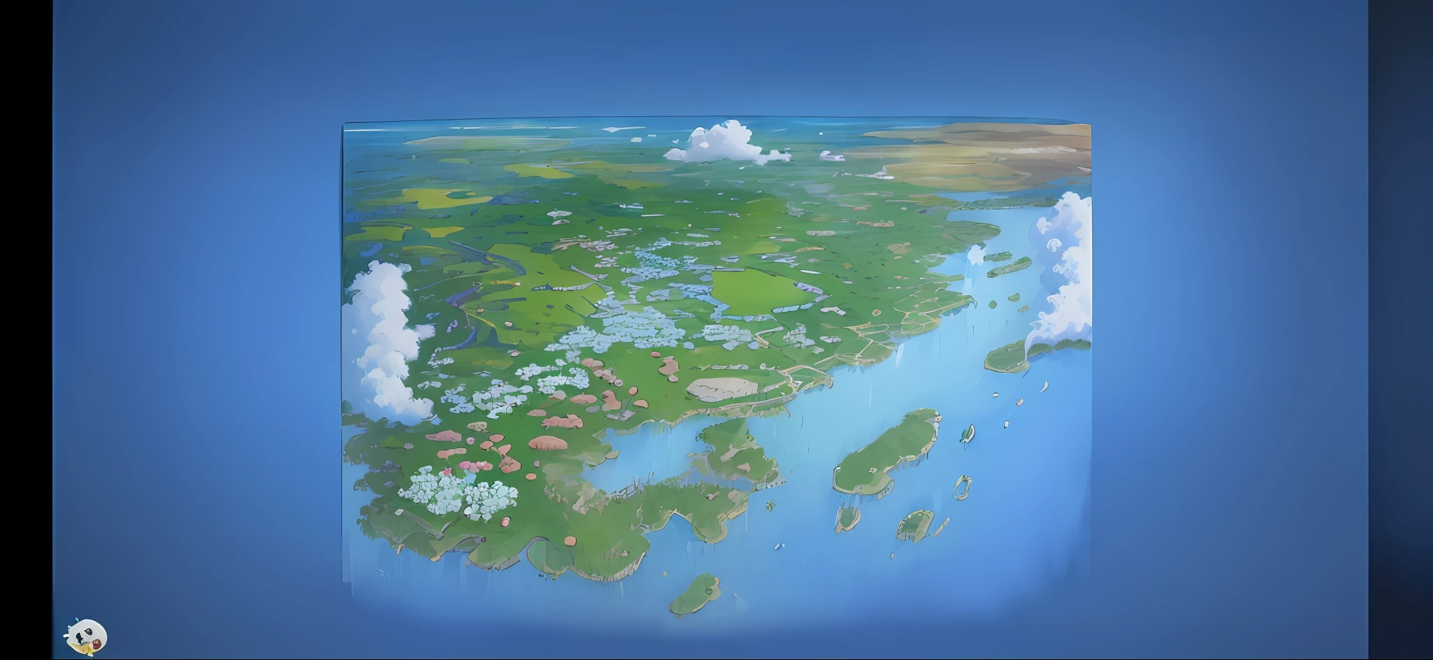 Realistic, authentic, beautiful and amazing landscape oil painting Studio Ghibli Hayao Miyazaki&#39;s petal grassland with blue sky and white clouds --v6