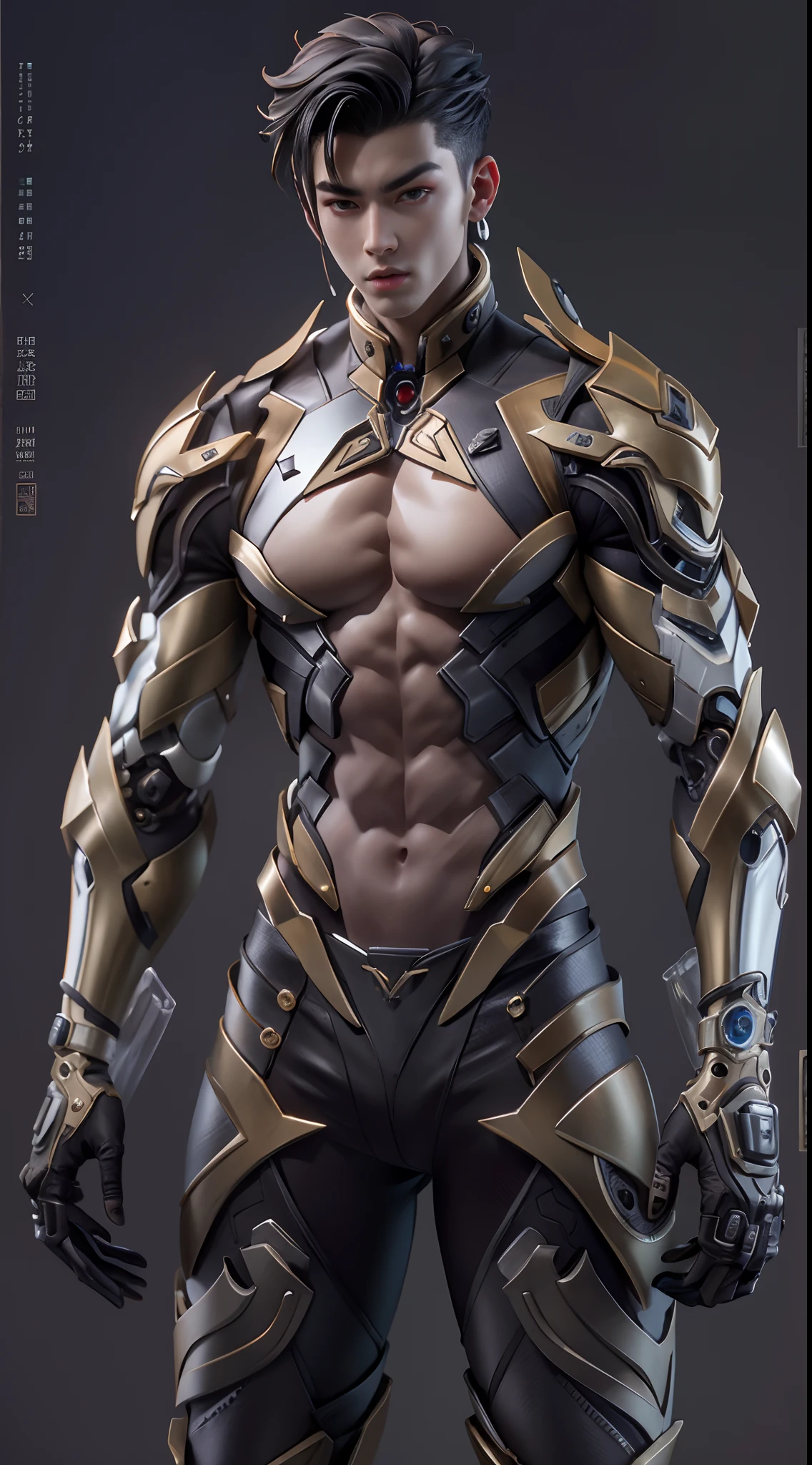 Sculpture design，Figures，GK model，The whole body of the character，Expose muscles，（Exquisite base），Wu Yifan，Handsome cybernetic boy looking at camera lingerie detailed muscular reality masterpiece，musculous